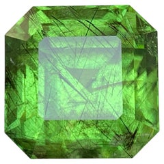 Vivid Green Natural Rutile/Ludwigite Peridot Loose Gemstone 29.62 Ct Emerald Cut