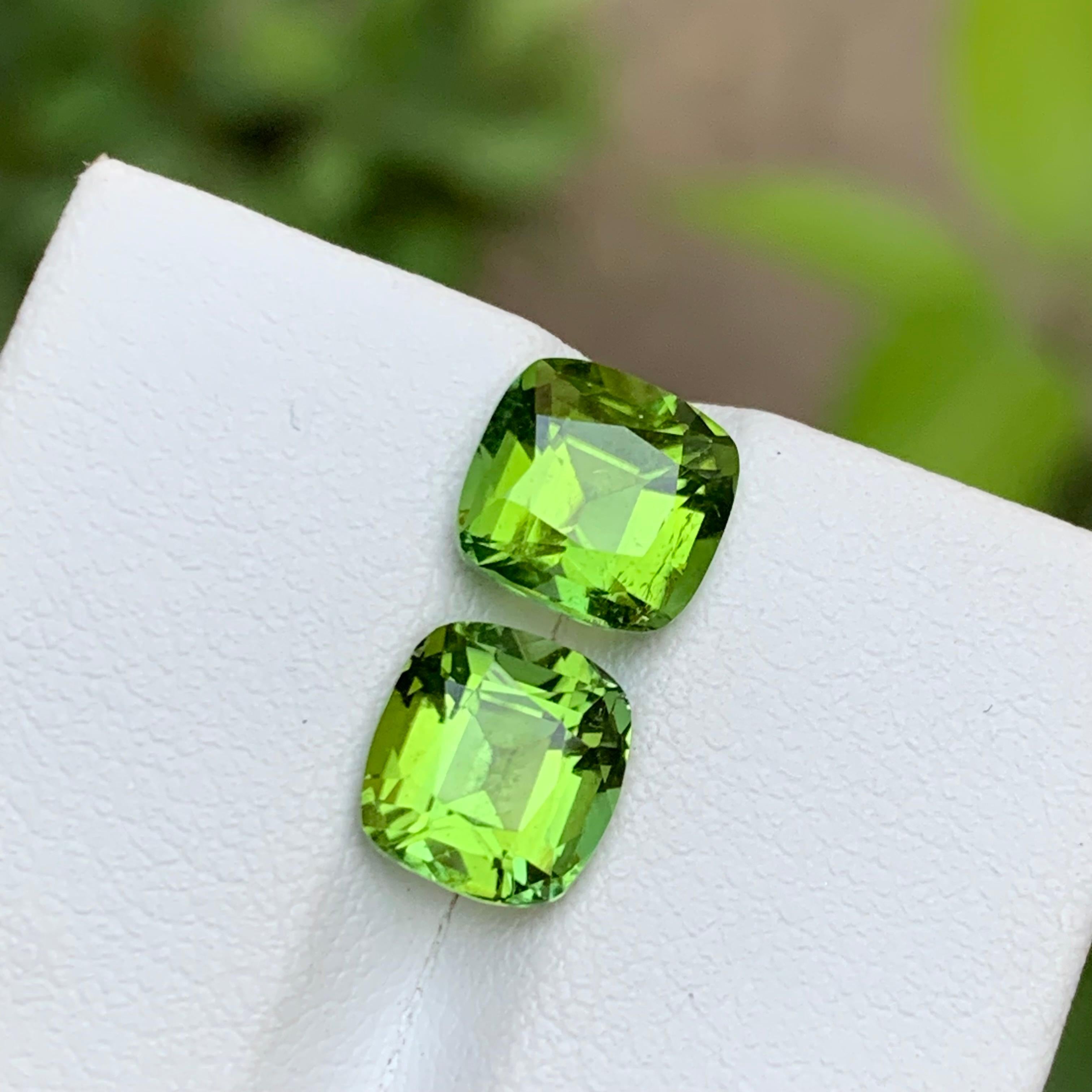 Vivid Green Natural Tourmaline Earrings Gemstones 4.35 Ct Cushion Cut  Joaillerie en vente 2