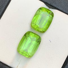 Vivid Green Peridot 11.30Ct Cushion Cut Natural Loose Gemstone Pair for Earrings