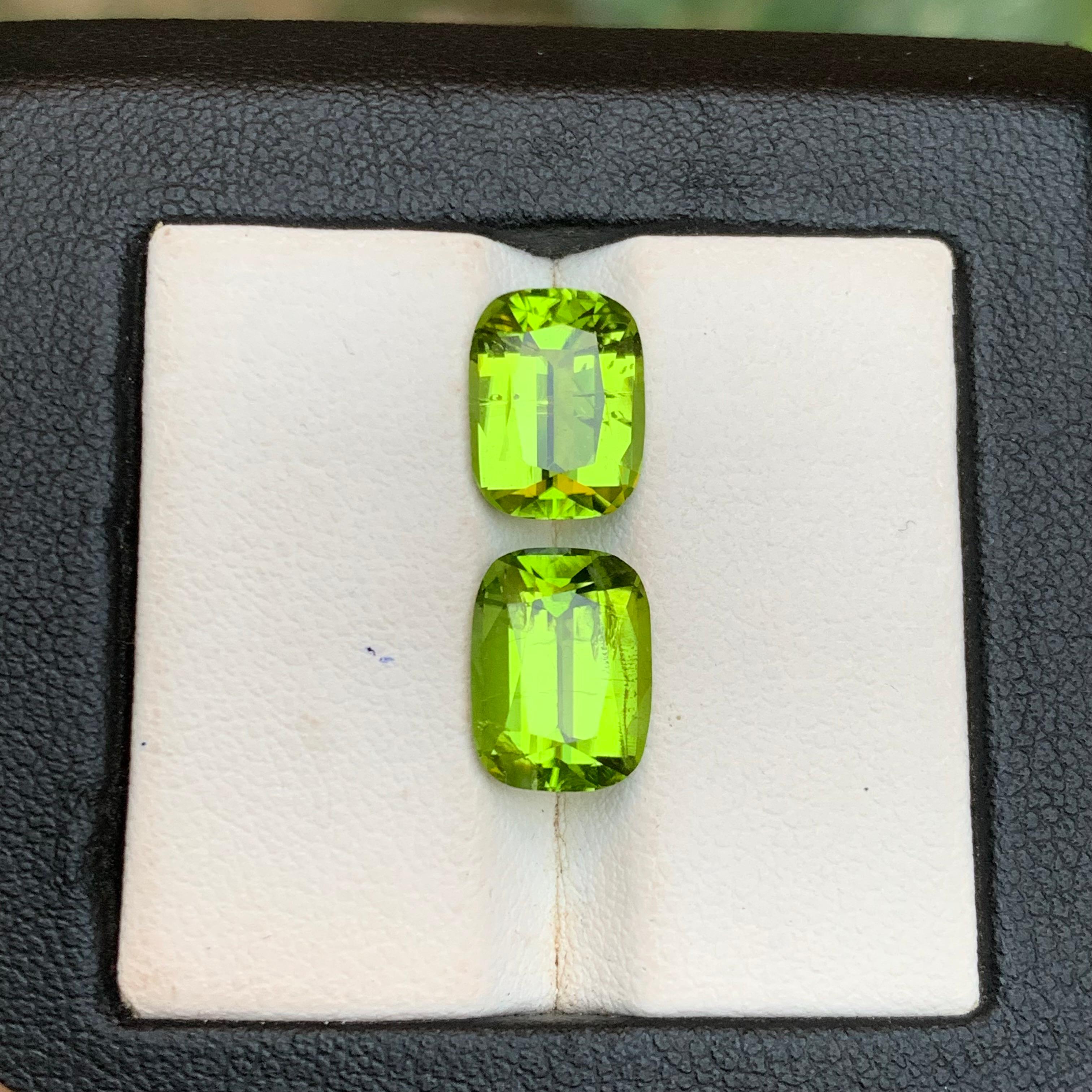 Taille coussin Peridot vert vif 6.81 Ct Cushion Cut Natural Loose Gemstones Set for Jewelry (Jeu de pierres précieuses en vrac pour bijoux) en vente