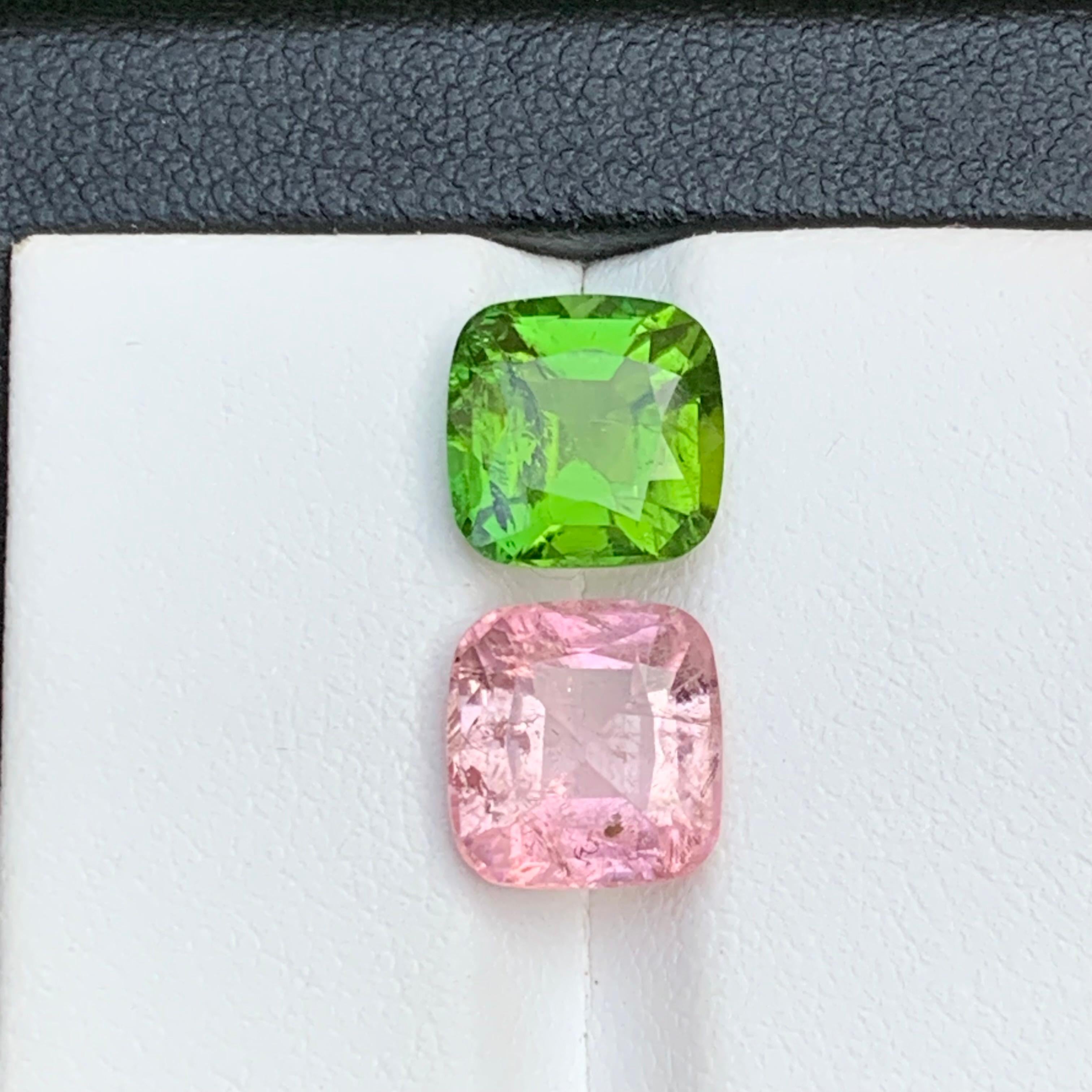 Verde vivo y rosa turmalina natural suelta Gemston Par inverso 5,65 Ct-Joyería en venta 5