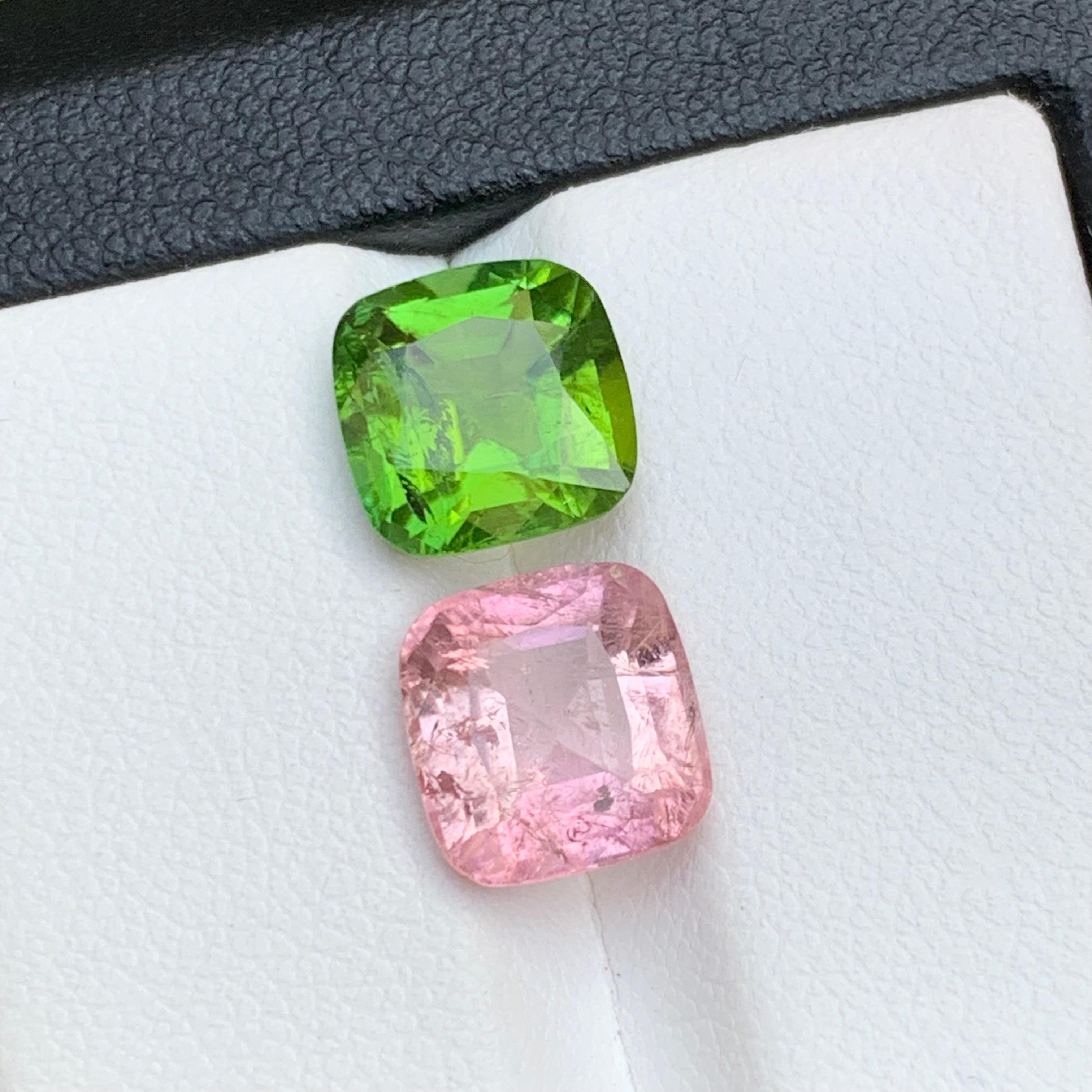 Verde vivo y rosa turmalina natural suelta Gemston Par inverso 5,65 Ct-Joyería Contemporáneo en venta