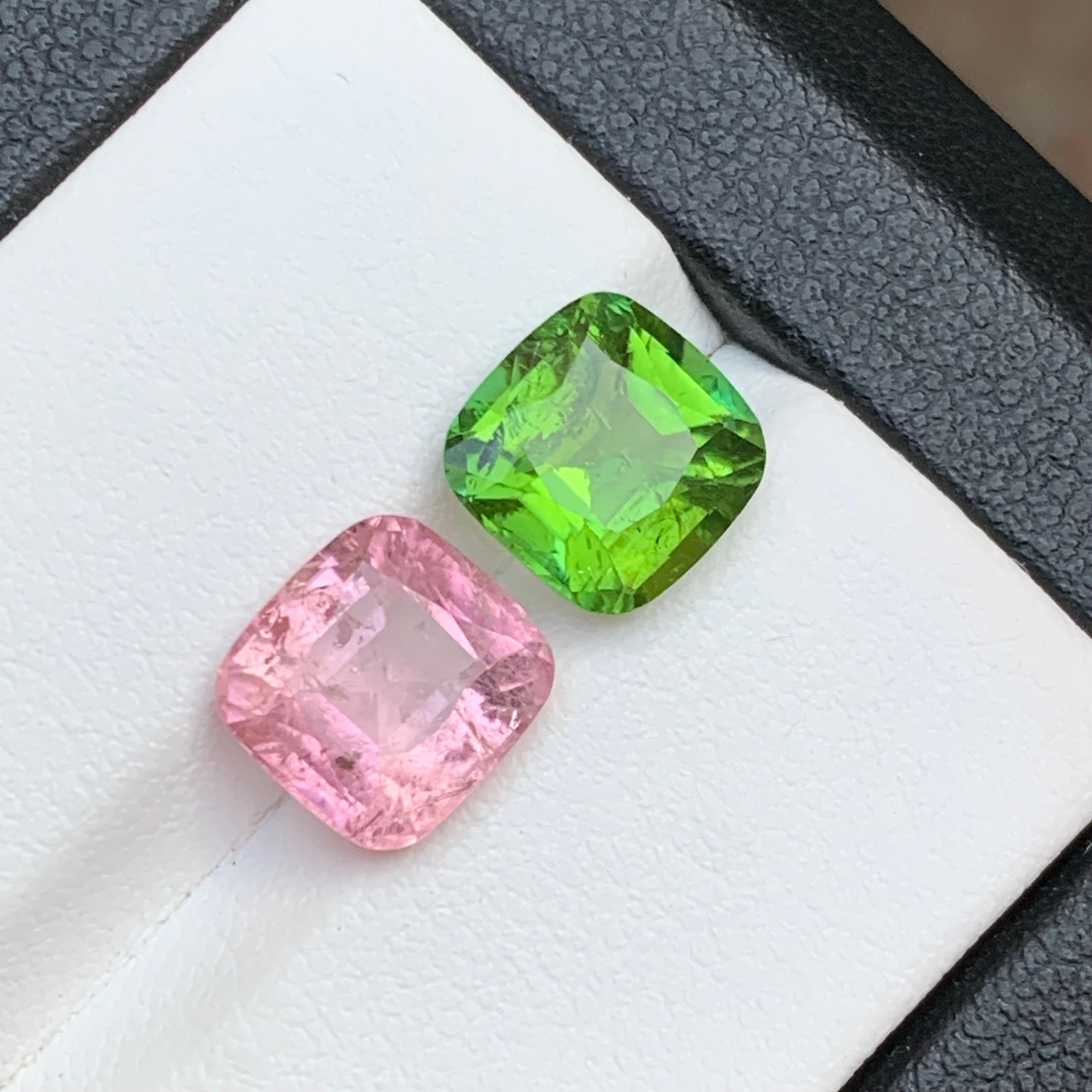 Femenino o masculino Verde vivo y rosa turmalina natural suelta Gemston Par inverso 5,65 Ct-Joyería en venta
