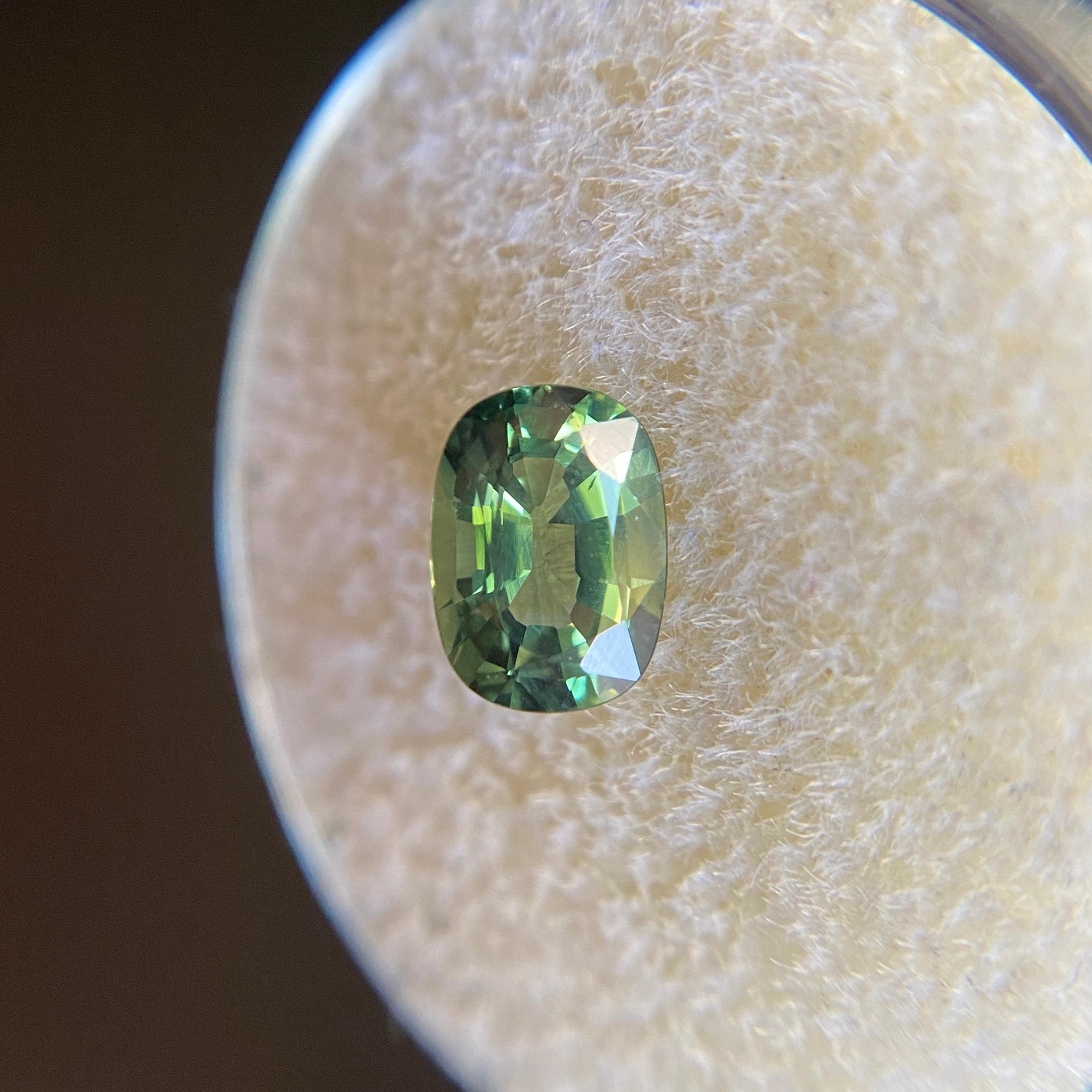 Vivid Green Thai Sapphire 1.19ct Cushion Cut Loose Gem 2