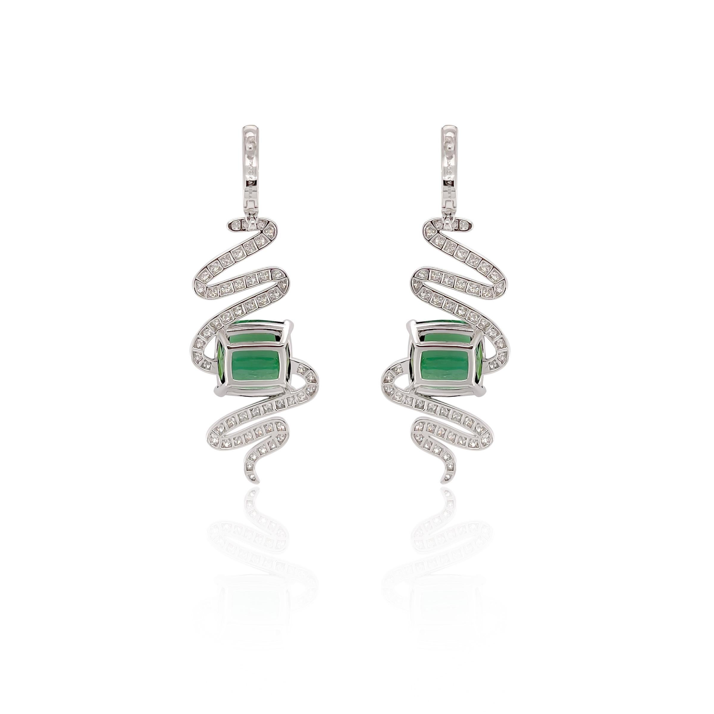 trendy personalize circular spiral green diamond earrings for women