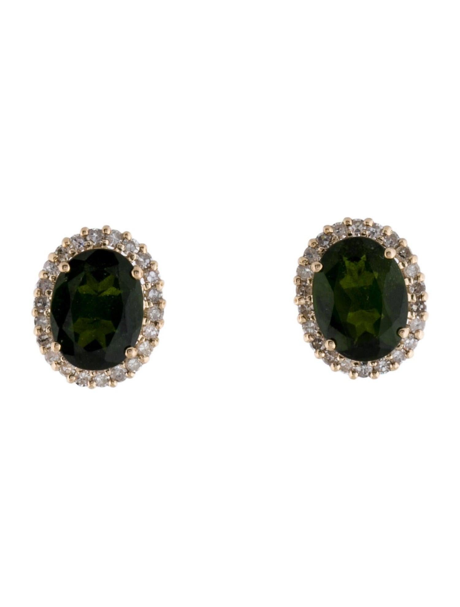 Elegant 14K Diopside & Diamond Stud Earrings - Gemstone Jewelry Collection In New Condition For Sale In Holtsville, NY