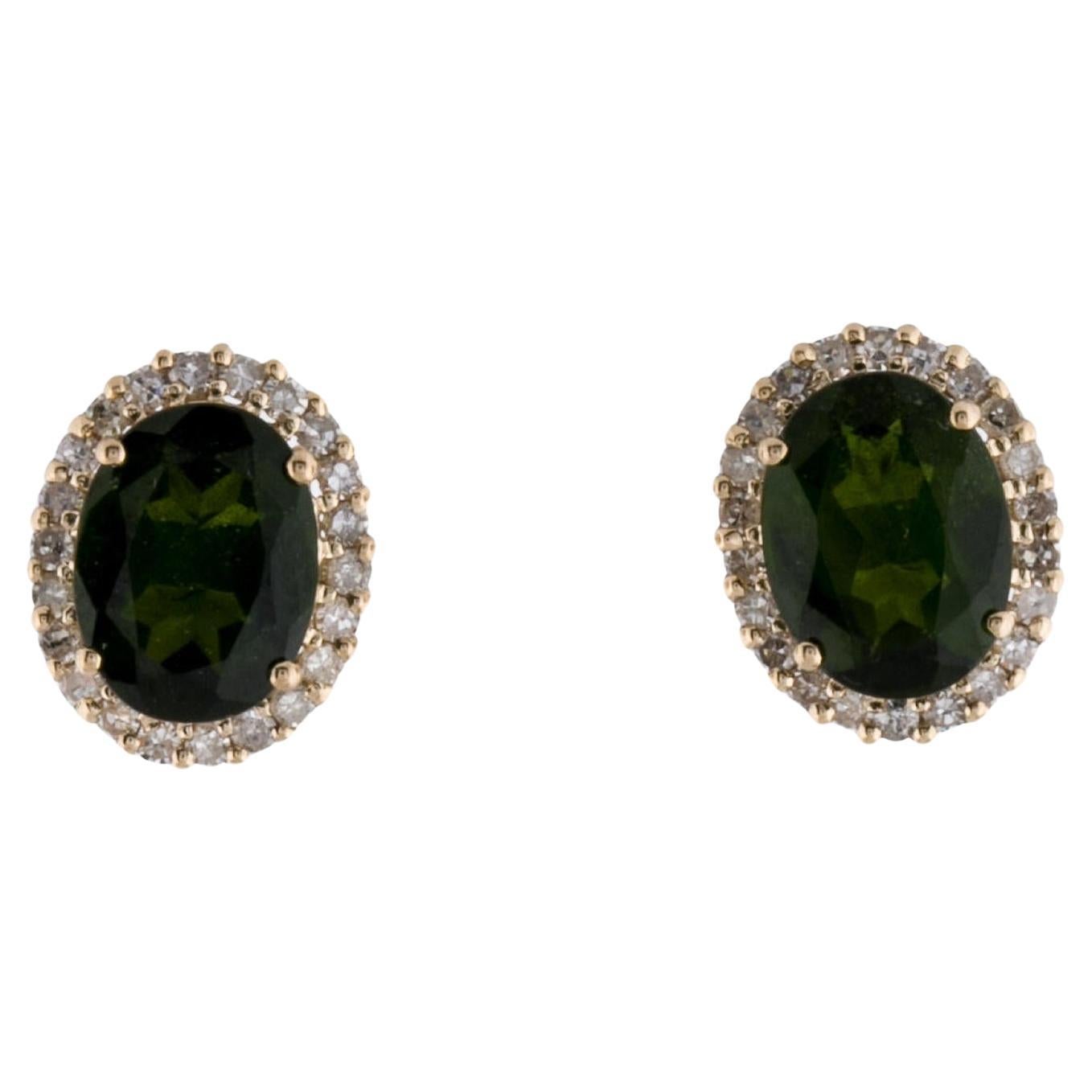Elegant 14K Diopside & Diamond Stud Earrings - Gemstone Jewelry Collection For Sale