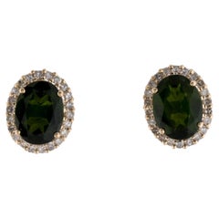 Elegant 14K Diopside & Diamond Stud Earrings - Gemstone Jewelry Collection