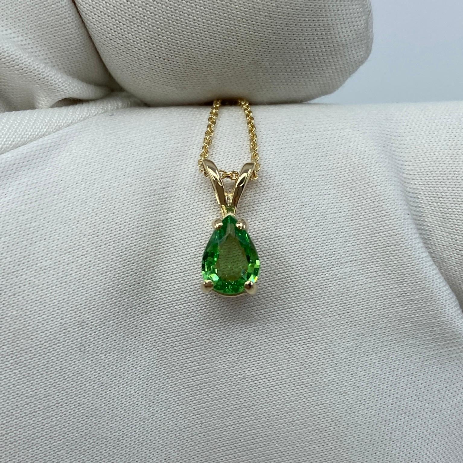 Vivid Green Tsavorite Garnet 0.75 Carat Pear Cut Yellow Gold Solitaire Pendant 6