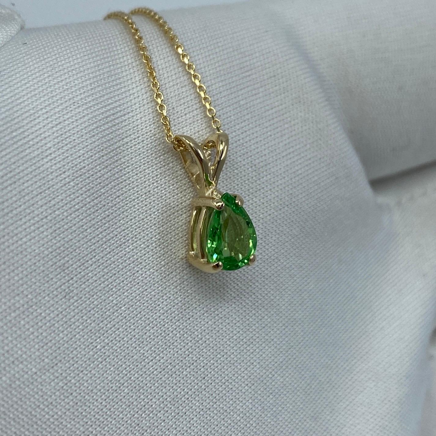 Vivid Green Tsavorite Garnet 0.75 Carat Pear Cut Yellow Gold Solitaire Pendant 7