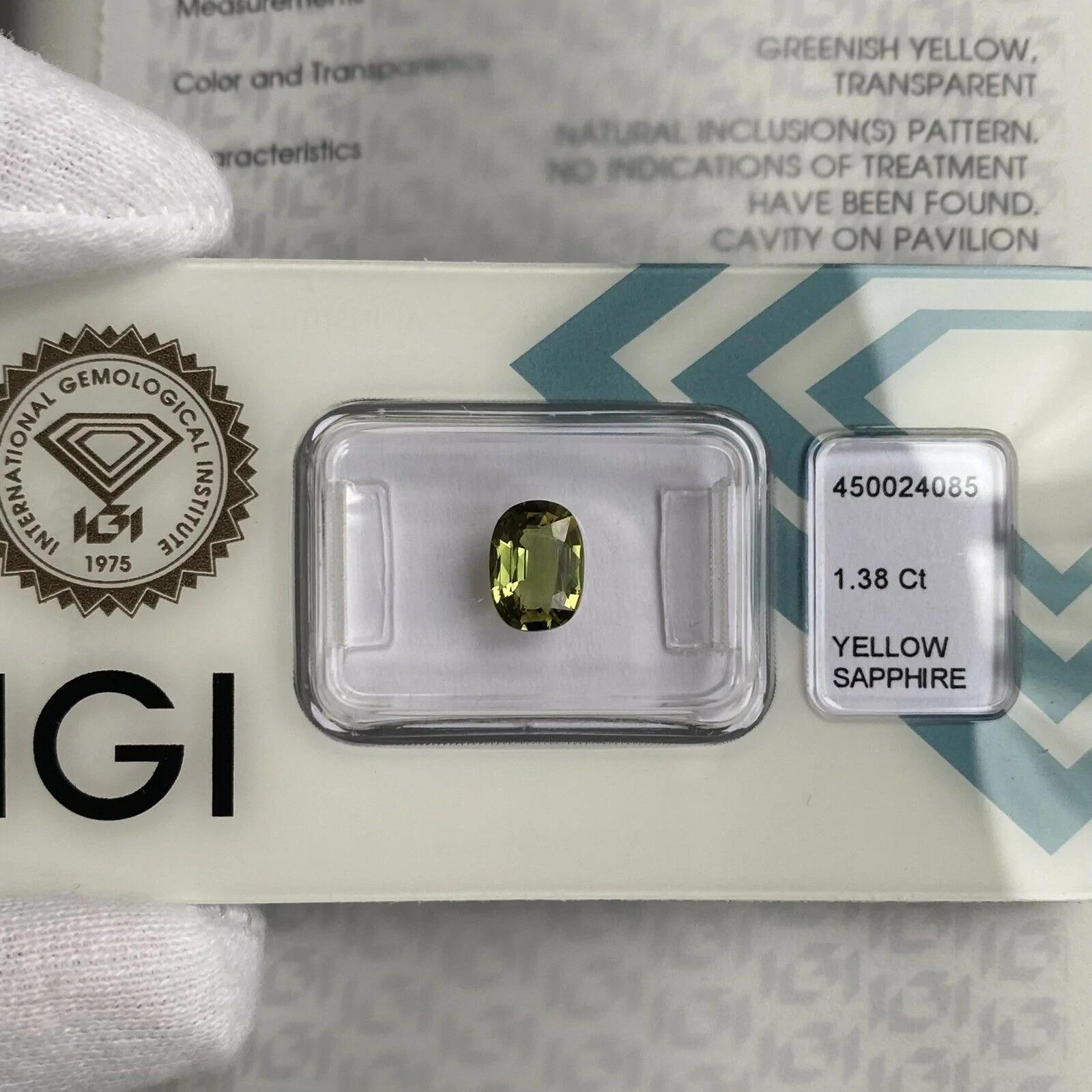 Vivid Green Yellow Sapphire 1.38ct Untreated Rare IGI Certified Oval Cut Blister For Sale 5