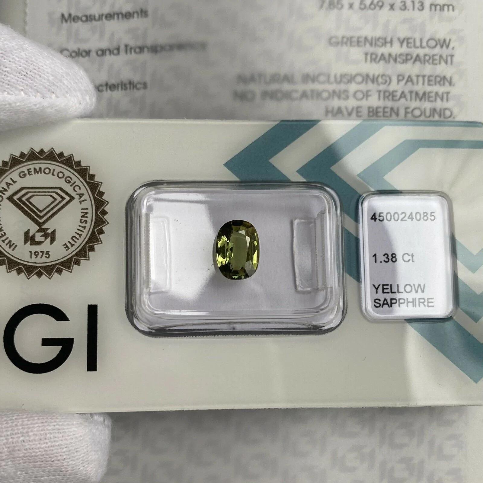 Vivid Green Yellow Sapphire 1.38ct Untreated Rare IGI Certified Oval Cut Blister In New Condition For Sale In Birmingham, GB