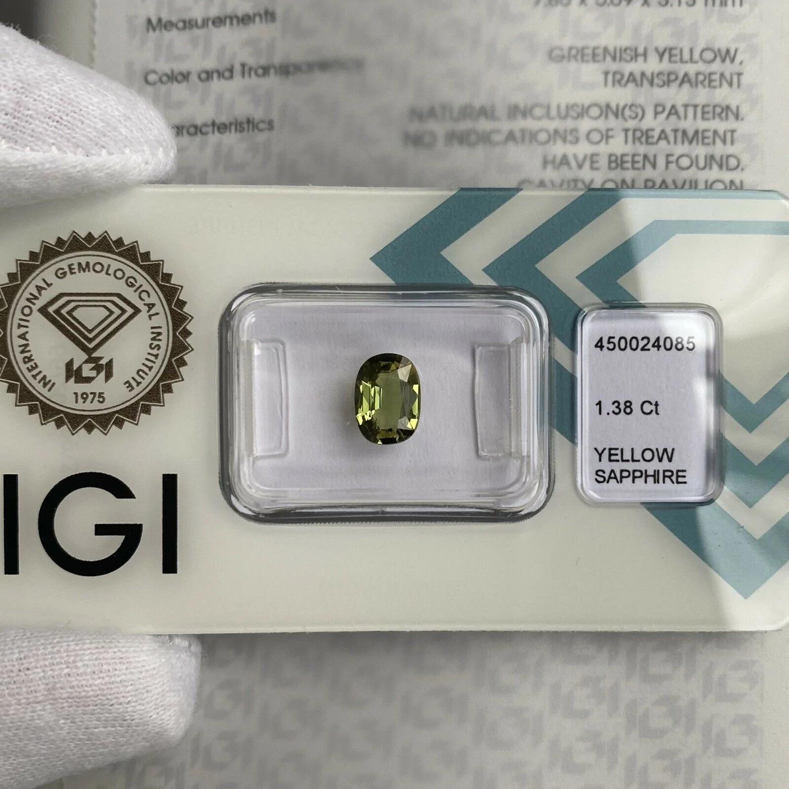 Vivid Green Yellow Sapphire 1.38ct Untreated Rare IGI Certified Oval Cut Blister For Sale 2