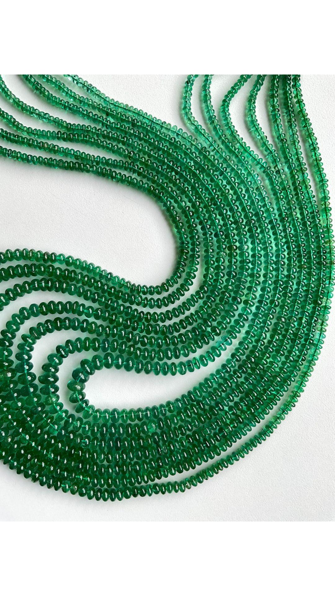 Art Deco Vivid Green Zambian Emerald Layout Smooth Beads Natural Gemstone Beaded Necklace