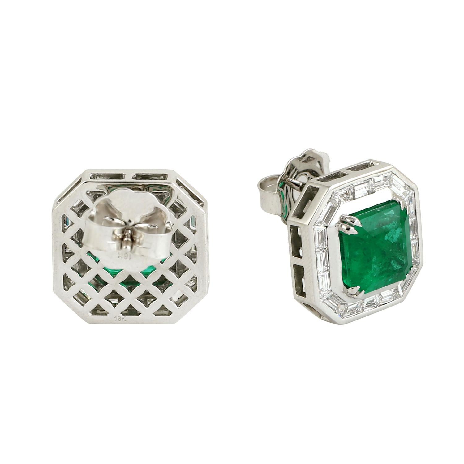 Esmeralda verde de Zambia de oro blanco de 18 quilates Corte mixto en venta