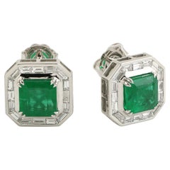 Vivid Green Zambian Emerald Studs Made In 18k White Gold