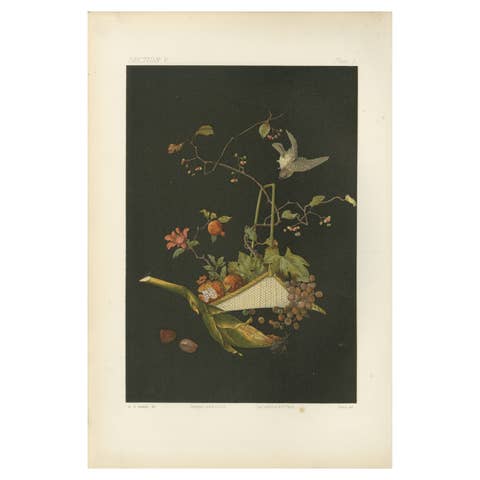 Vivid Hand-Colored Lithograph from Audsley’s The Ornamental Arts of Japan, 1884