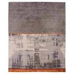 VIVID Hand Knotted Contemporary Wool & Silk Rug, Blue and Rust Colours by Hands