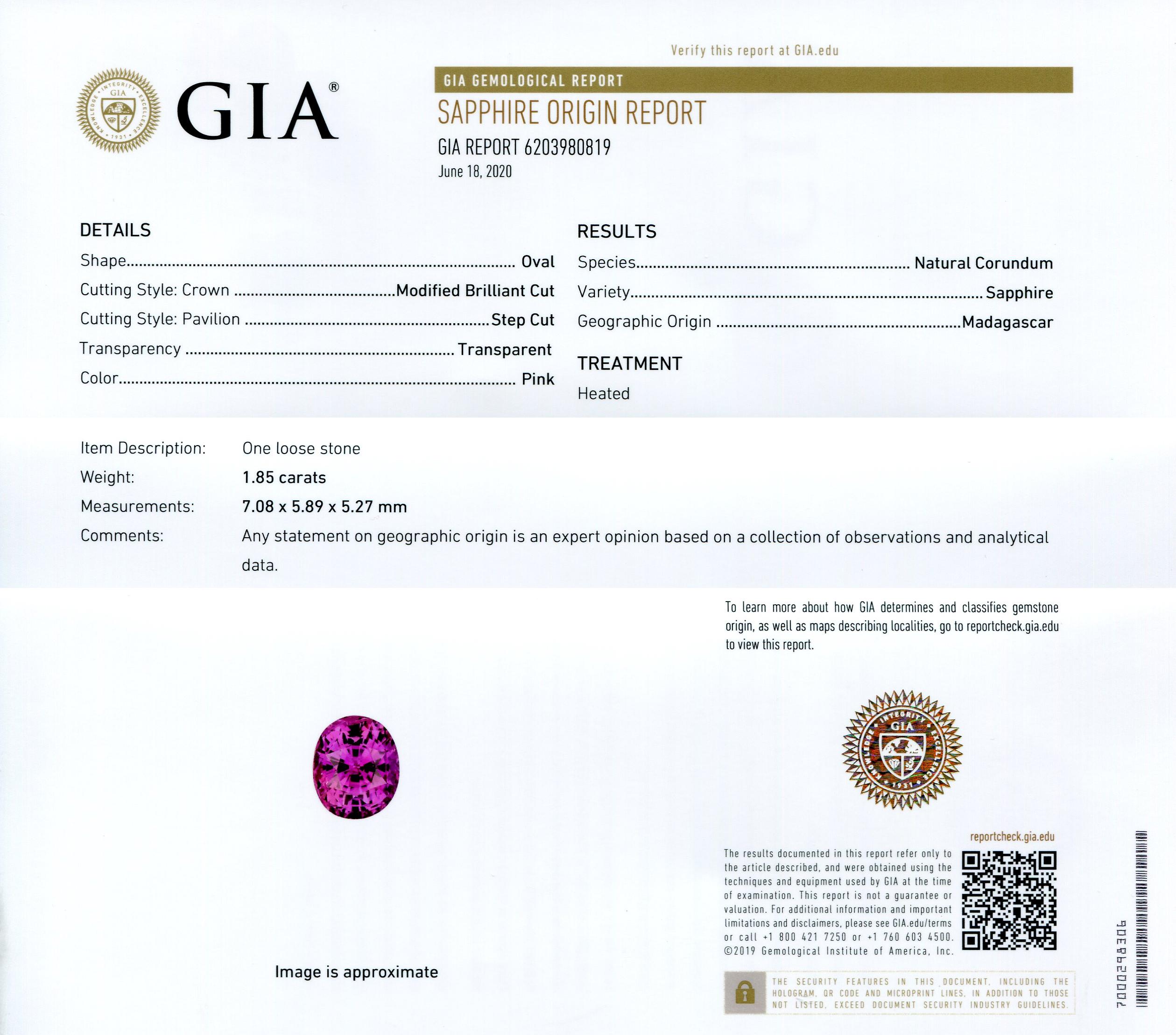 Vivid Intense Pink Sapphire 1.85ct Oval GIA Certified Madagascar In New Condition For Sale In Toronto, Ontario