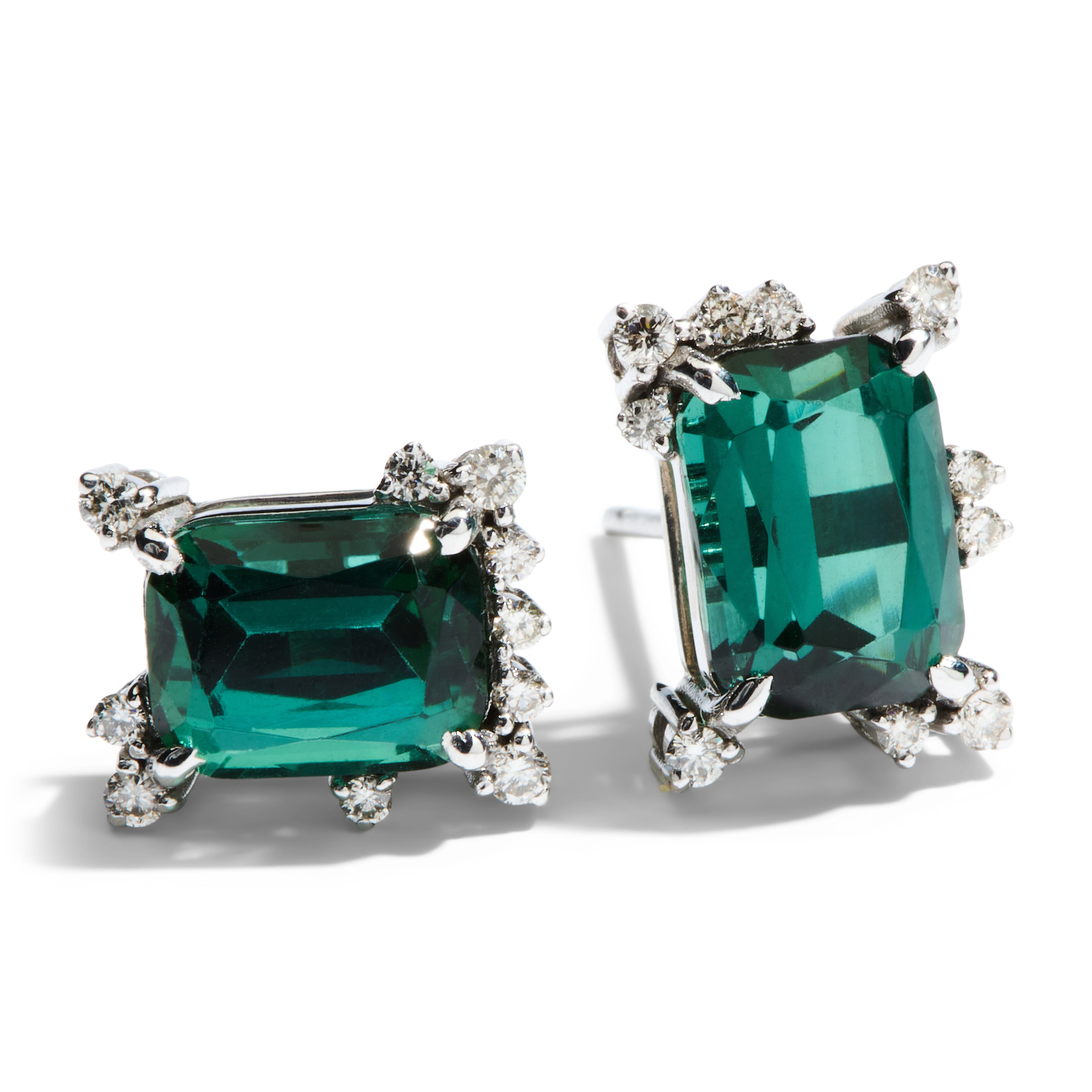 Giant 14K Gold 4.7ct Lagoon Tourmaline Diamond Earrings