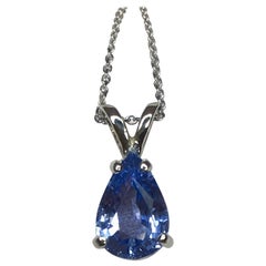 Vivid Light Blue Ceylon Sapphire 1.34 Carat Pear Cut White Gold Sapphire Pendant