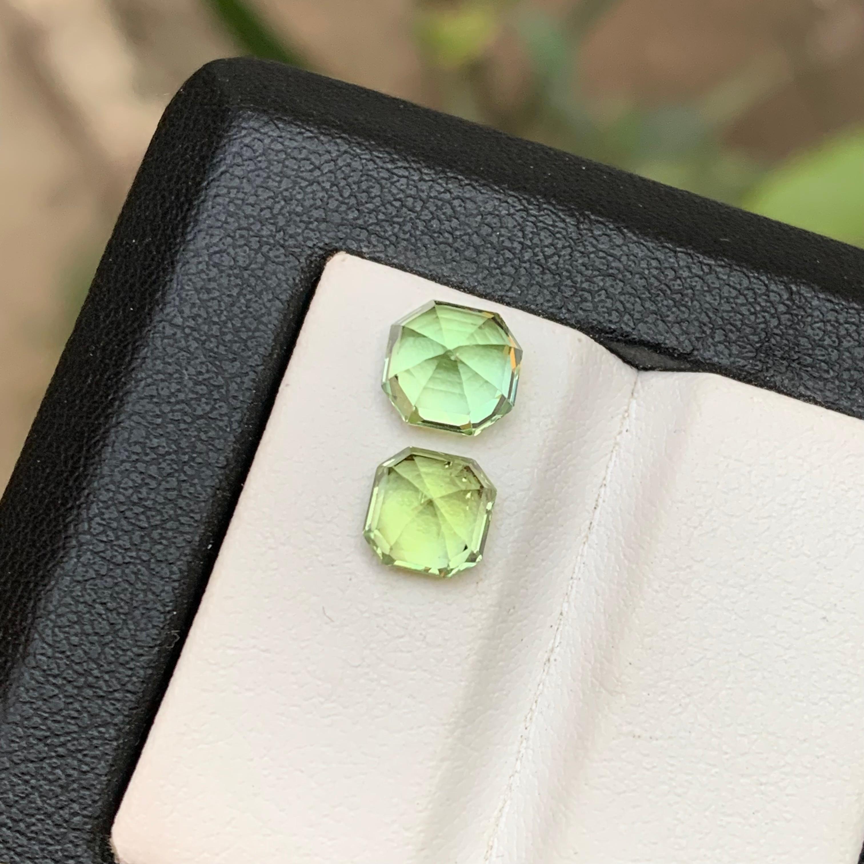 Gemas sueltas de turmalina natural verde lima y menta de 3,60 qt talla octágono Corte octogonal en venta