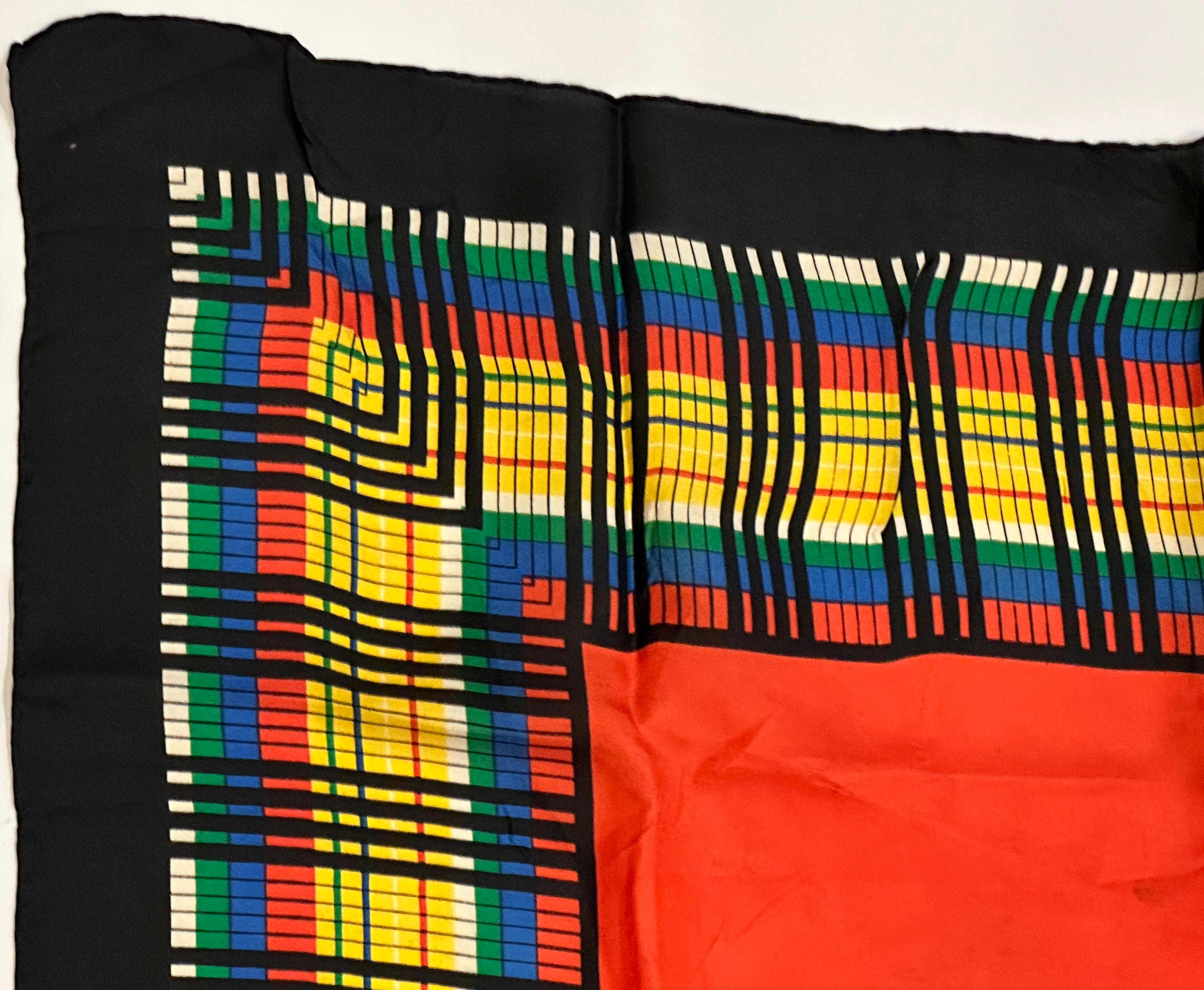 Vivid Multi-Color Abstract With Black Borders Silk Scarf In Good Condition For Sale In New York, NY
