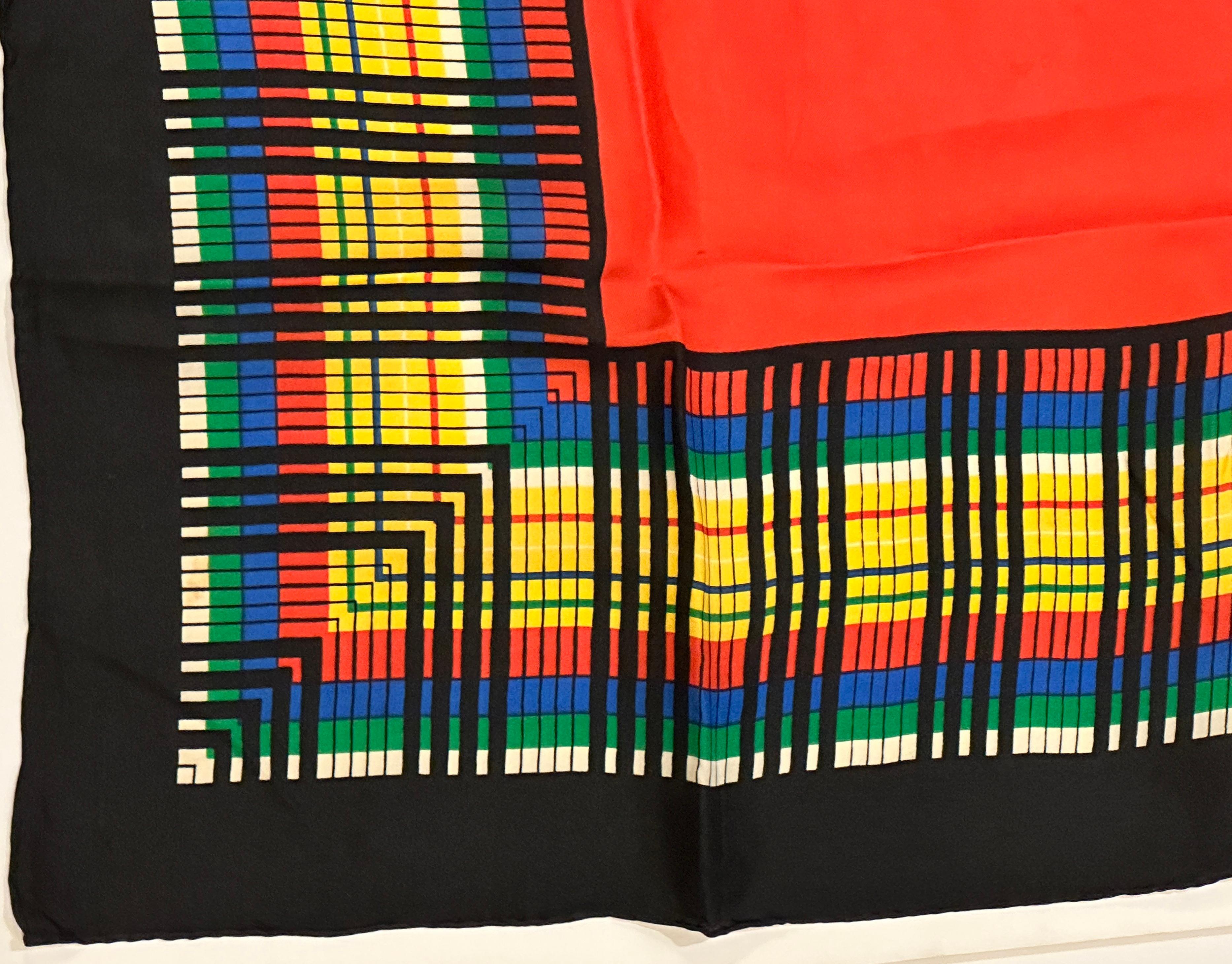 Vivid Multi-Color Abstract With Black Borders Silk Scarf For Sale 5