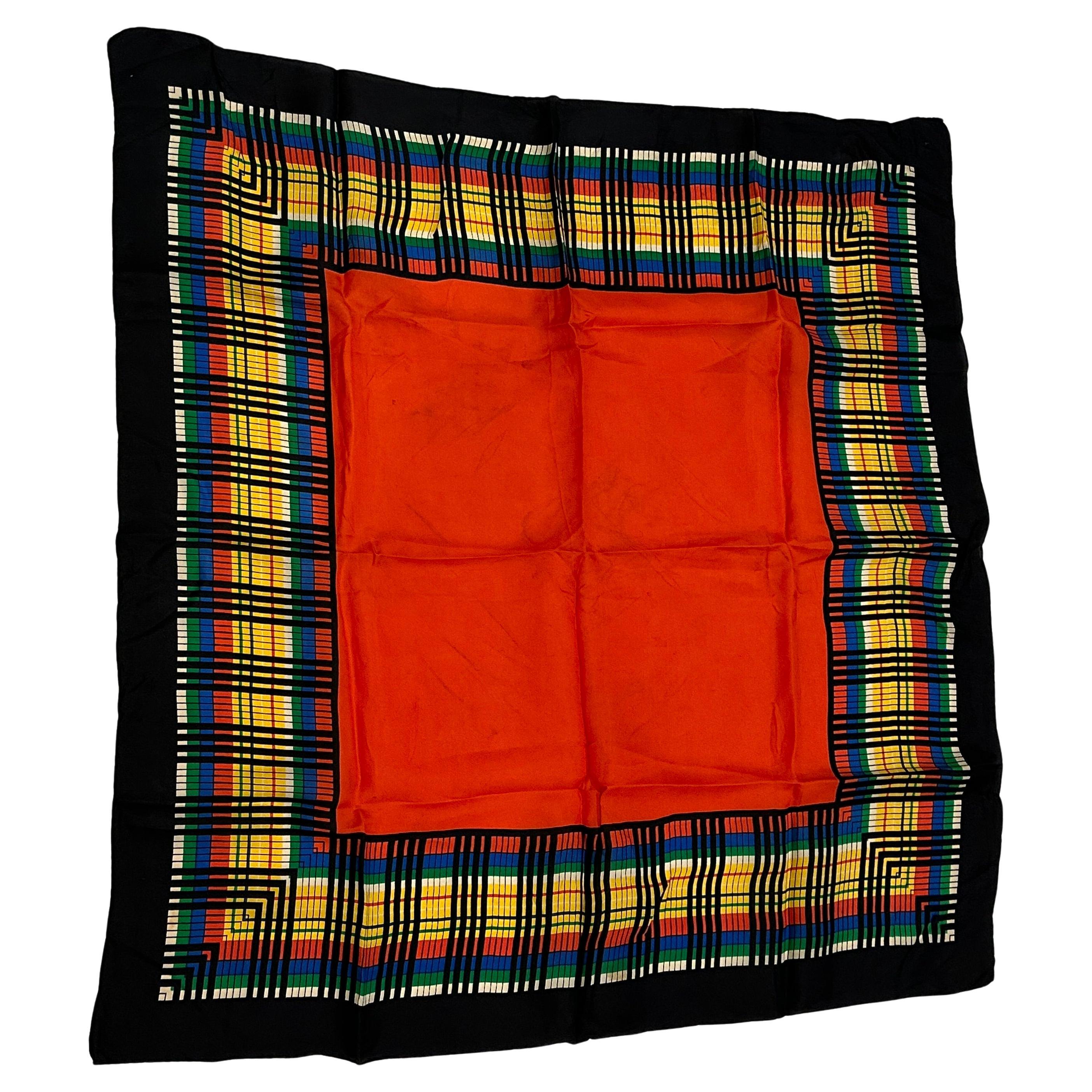 Vivid Multi-Color Abstract With Black Borders Silk Scarf For Sale
