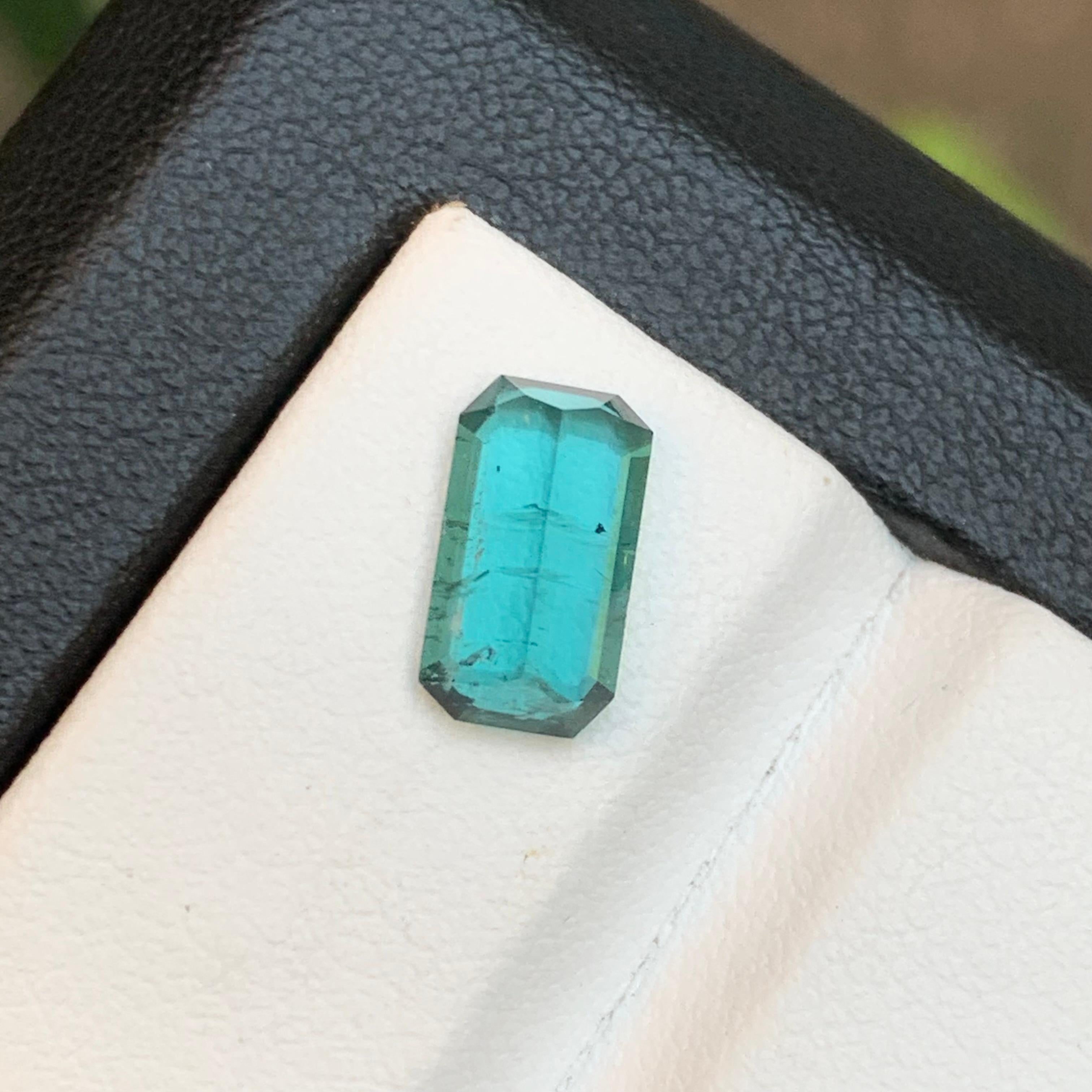 Women's or Men's Vivid Neon Blue Natural Tourmaline Ring Loose Gemstone 1.95 Ct Emerald Cut-Jewel For Sale