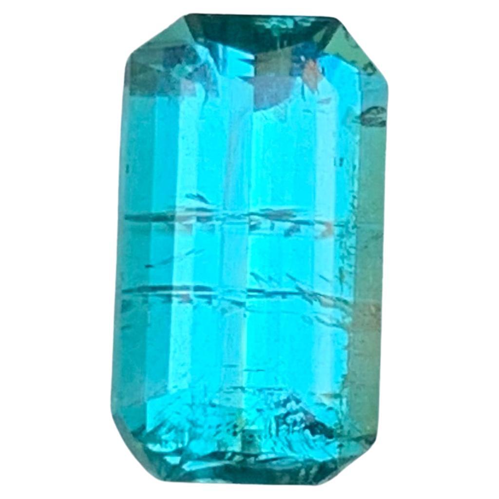Vivid Neon Blue Natural Tourmaline Ring Loose Gemstone 1.95 Ct Emerald Cut-Jewel For Sale