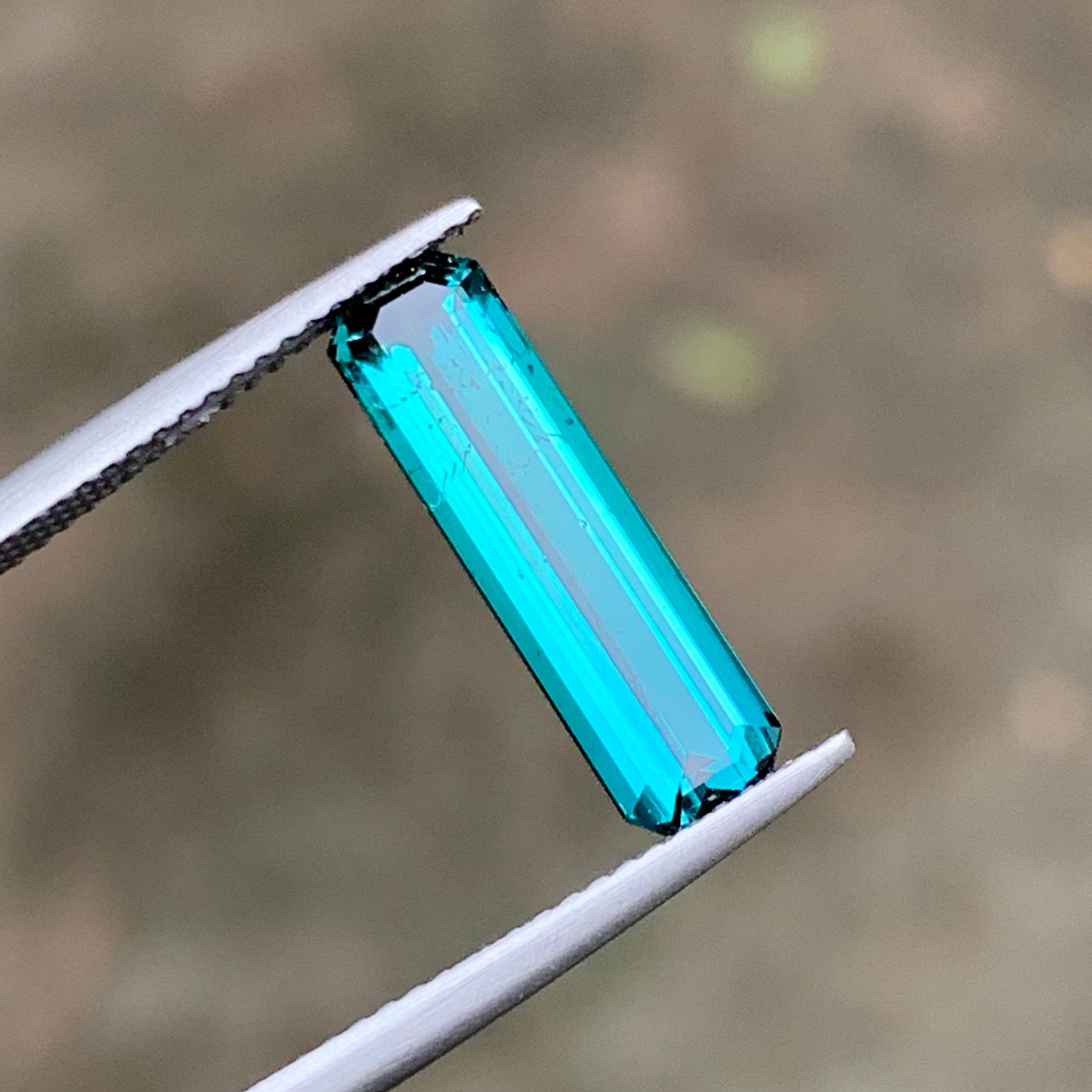 Vivid Neon Blue Natural Tourmaline Ring, Pendant Gemstone 3.40 Carat Emerald Cut For Sale 5