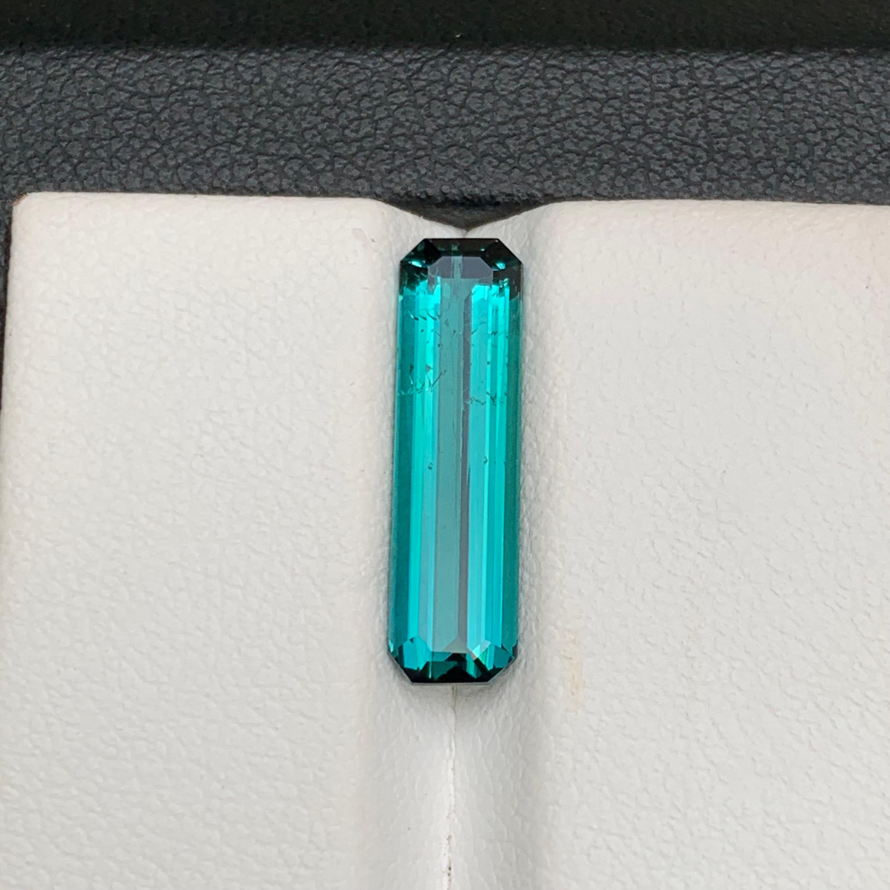 Vivid Neon Blue Natural Tourmaline Ring, Pendant Gemstone 3.40 Carat Emerald Cut For Sale 7