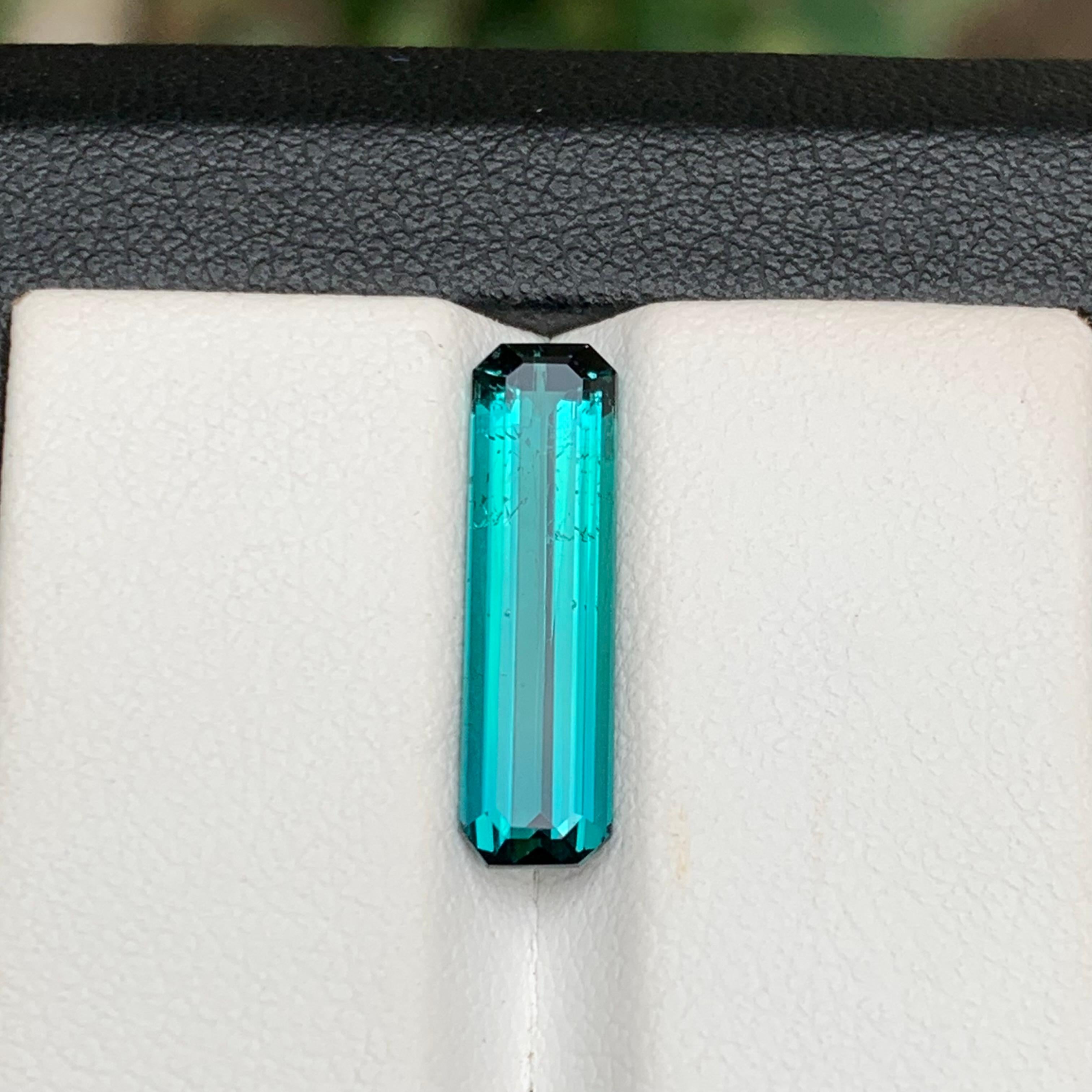 Contemporary Vivid Neon Blue Natural Tourmaline Ring, Pendant Gemstone 3.40 Carat Emerald Cut For Sale