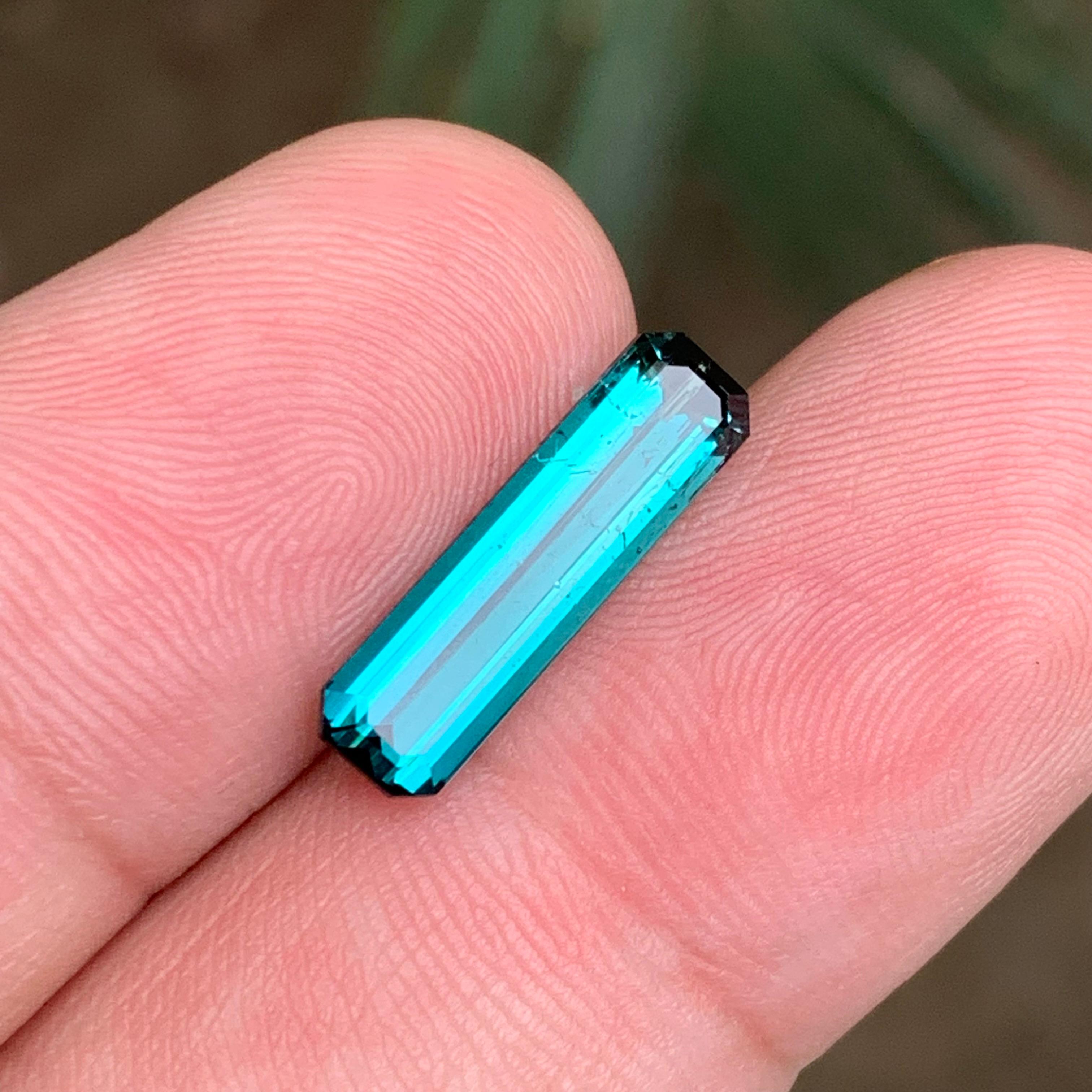 Vivid Neon Blue Natural Tourmaline Ring, Pendant Gemstone 3.40 Carat Emerald Cut In New Condition For Sale In Peshawar, PK