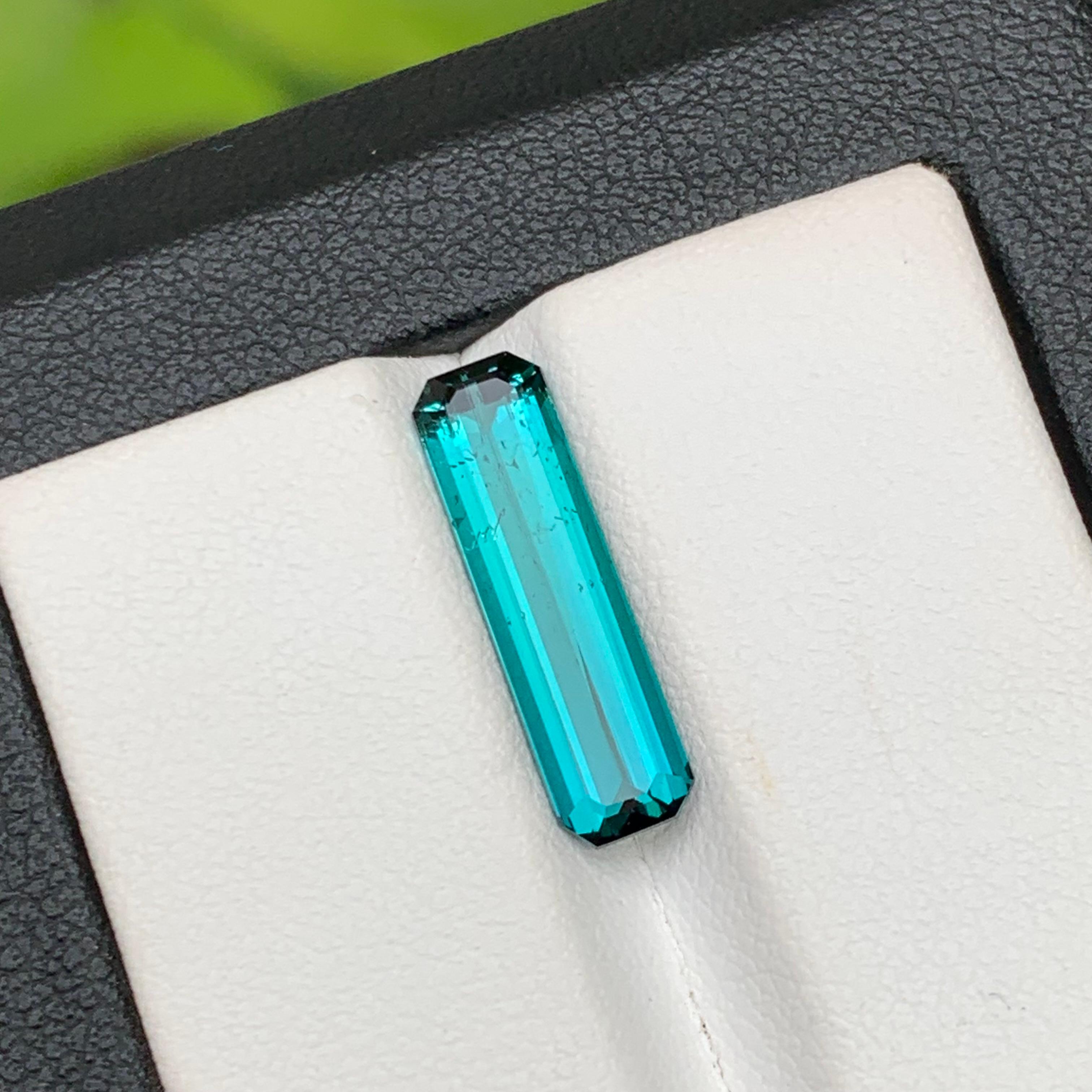 Women's or Men's Vivid Neon Blue Natural Tourmaline Ring, Pendant Gemstone 3.40 Carat Emerald Cut For Sale