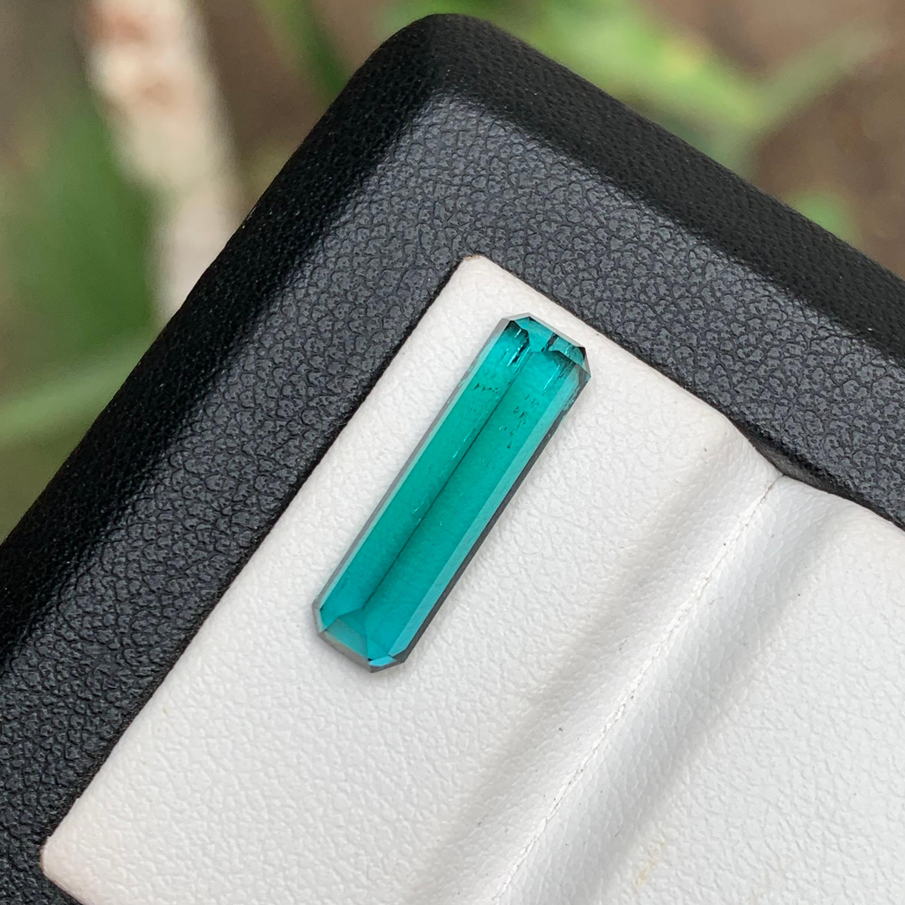 Vivid Neon Blue Natural Tourmaline Ring, Pendant Gemstone 3.40 Carat Emerald Cut For Sale 1
