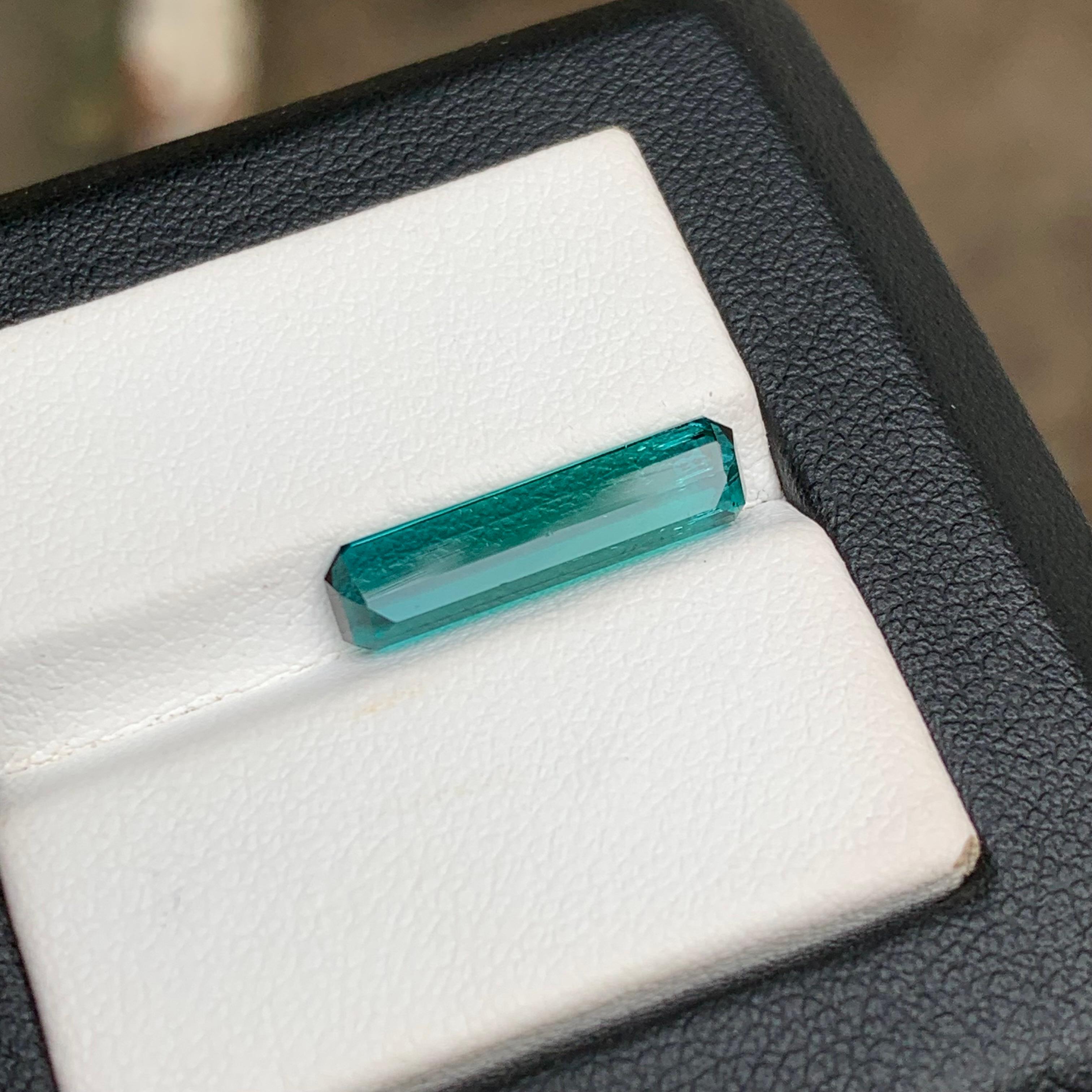 Vivid Neon Blue Natural Tourmaline Ring, Pendant Gemstone 3.40 Carat Emerald Cut For Sale 2