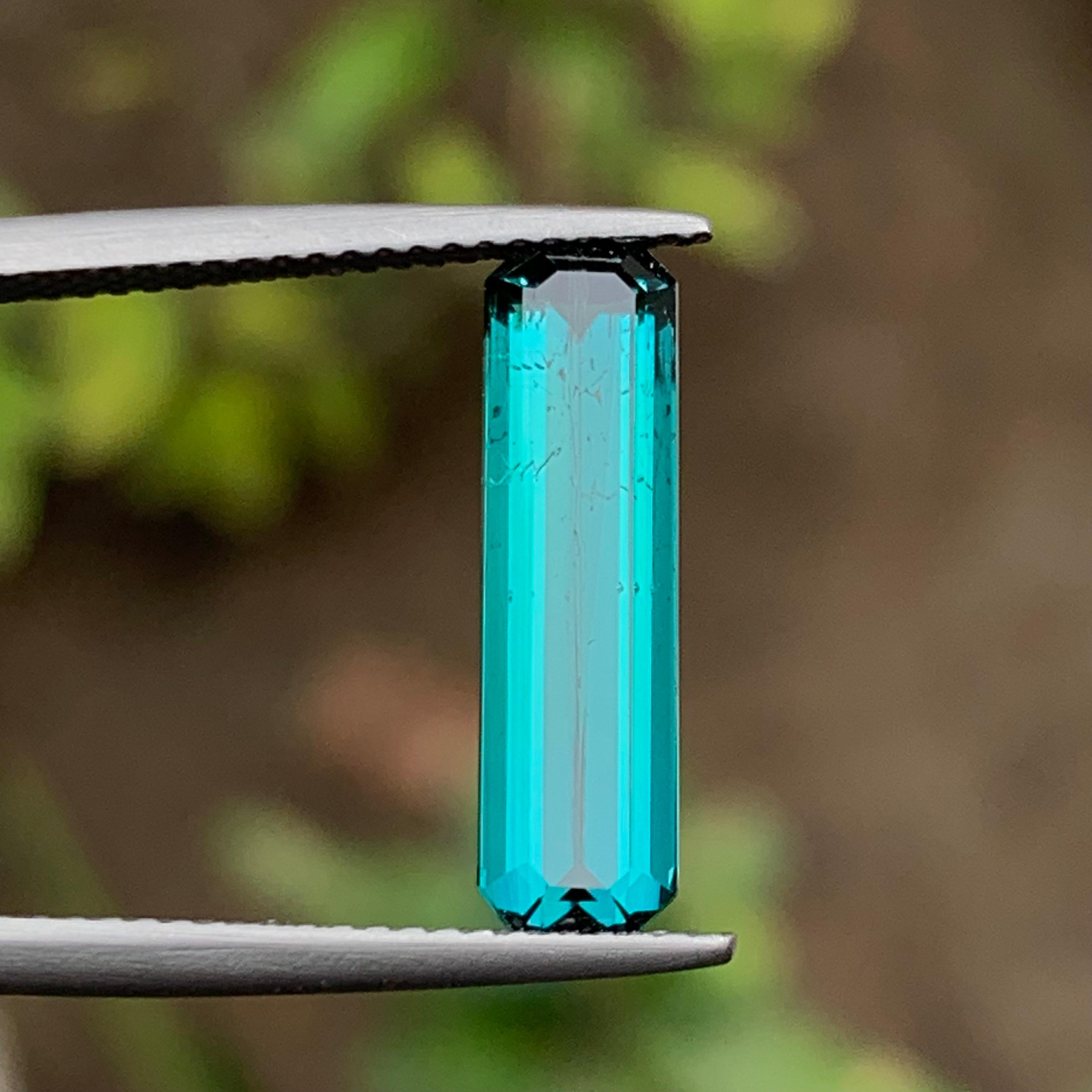 Vivid Neon Blue Natural Tourmaline Ring, Pendant Gemstone 3.40 Carat Emerald Cut For Sale 3