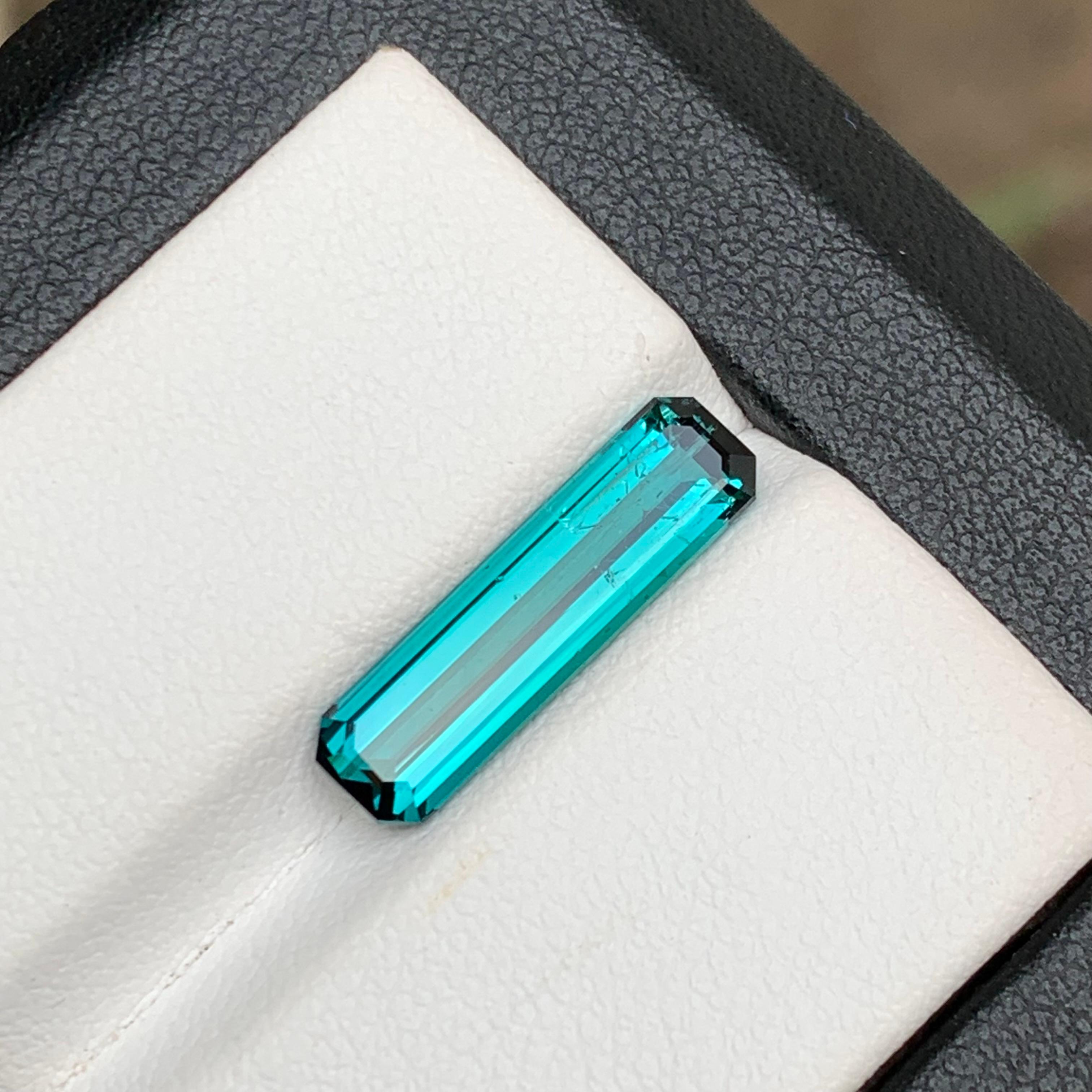 Vivid Neon Blue Natural Tourmaline Ring, Pendant Gemstone 3.40 Carat Emerald Cut For Sale 4