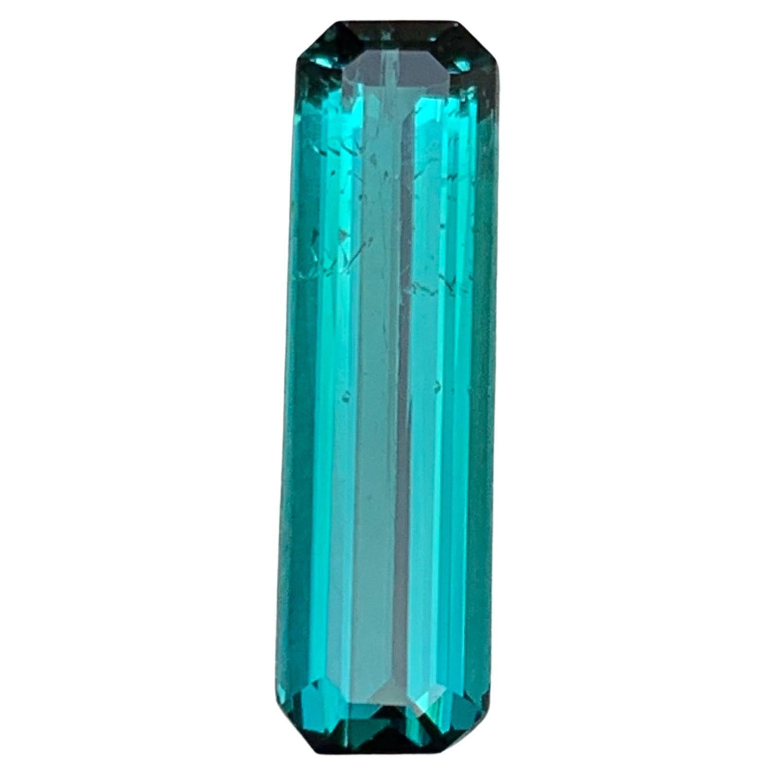 Vivid Neon Blue Natural Tourmaline Ring, Pendant Gemstone 3.40 Carat Emerald Cut For Sale