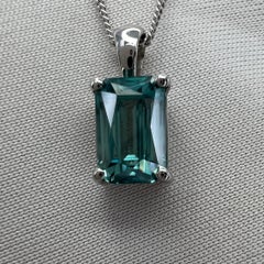 Vivid Neon Blue Zircon 2.41ct Fancy Emerald Cut 18k White Gold Pendant Necklace