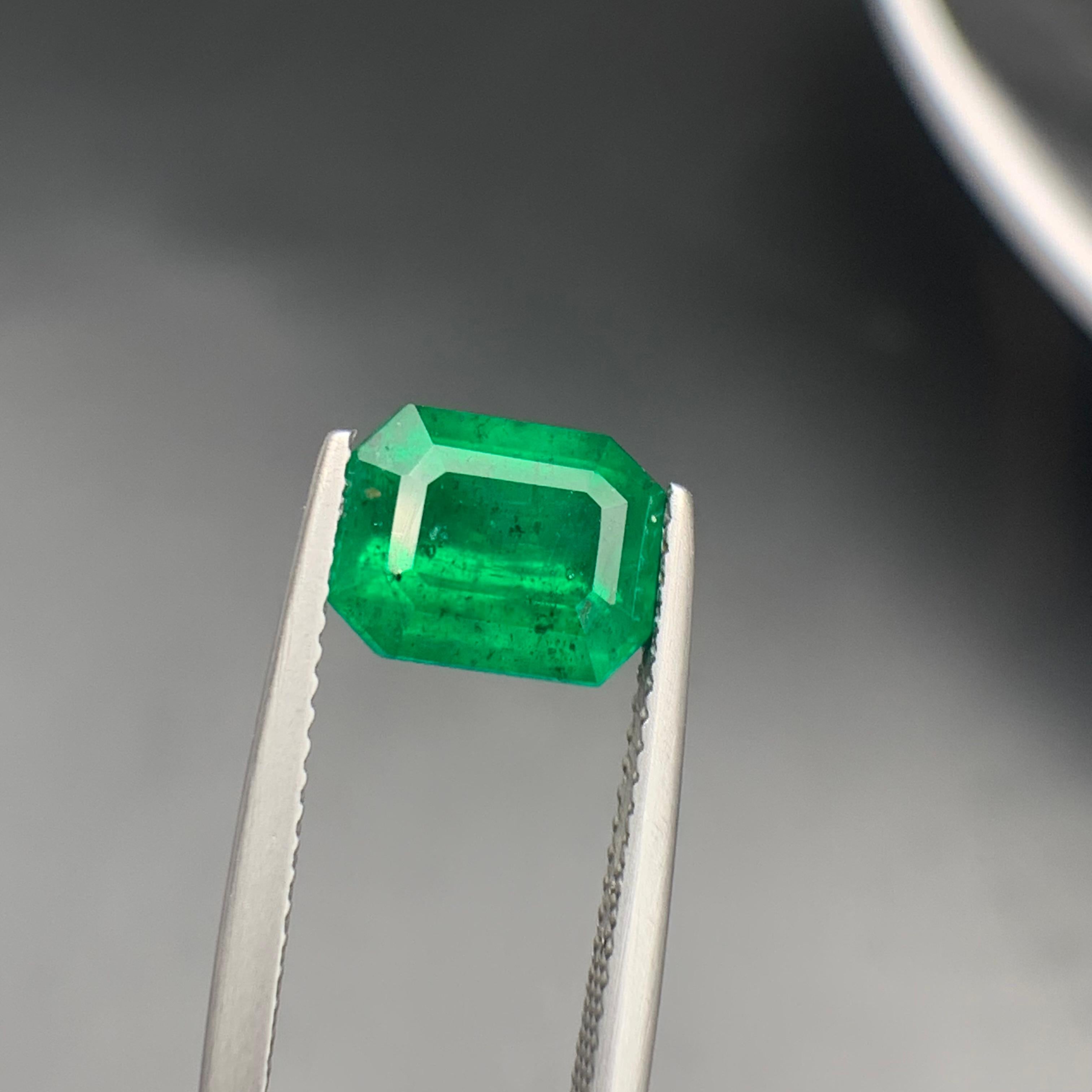 Vivid Neon Rich Green Natural Emerald Loose Gemstone 2.15 Ct Octagon Cut-Jewelry For Sale 2