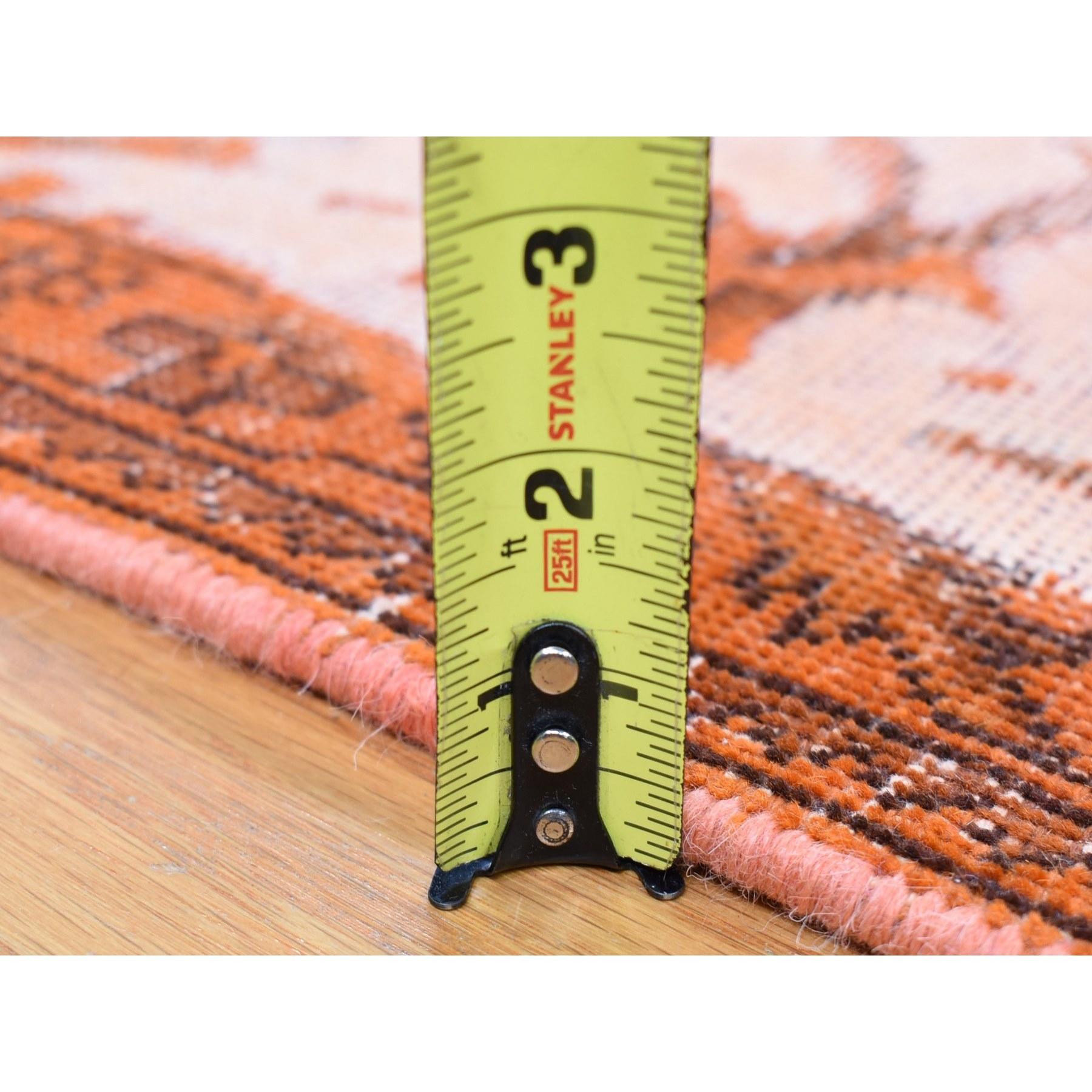 Vivid Orange Overdyed Old Persian Tabriz Barjasta Design Wool Hand Knotted Rug For Sale 5
