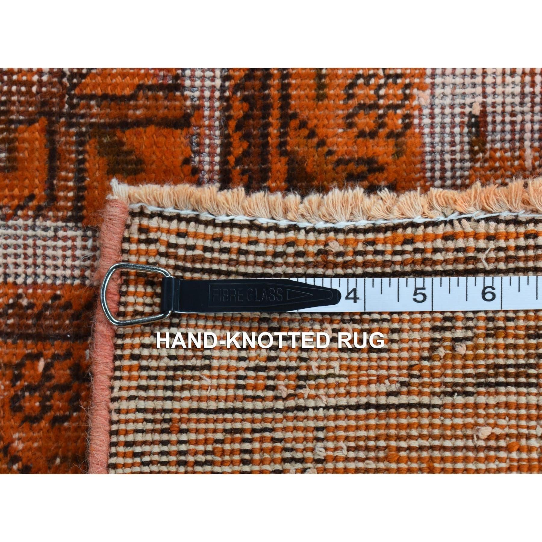 Vivid Orange Overdyed Old Persian Tabriz Barjasta Design Wool Hand Knotted Rug For Sale 6