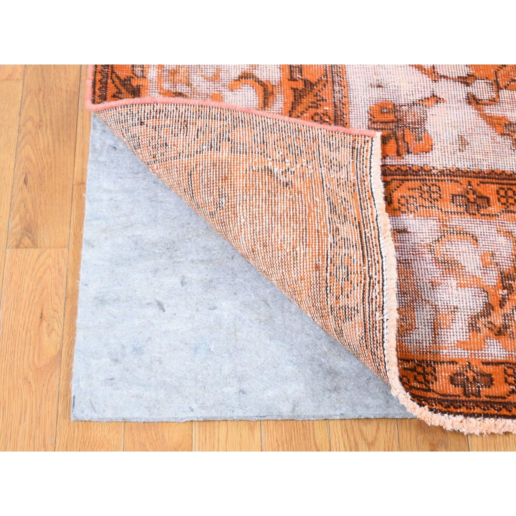 Vivid Orange Overdyed Old Persian Tabriz Barjasta Design Wool Hand Knotted Rug In Good Condition For Sale In Carlstadt, NJ