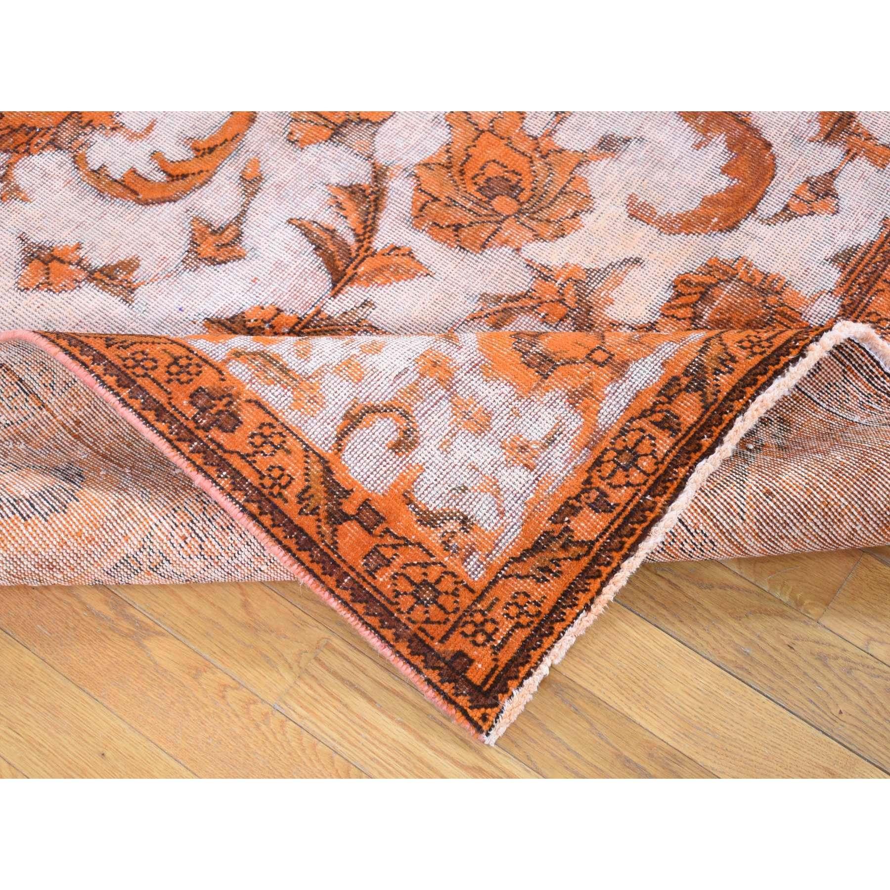 Vivid Orange Overdyed Old Persian Tabriz Barjasta Design Wool Hand Knotted Rug For Sale 1