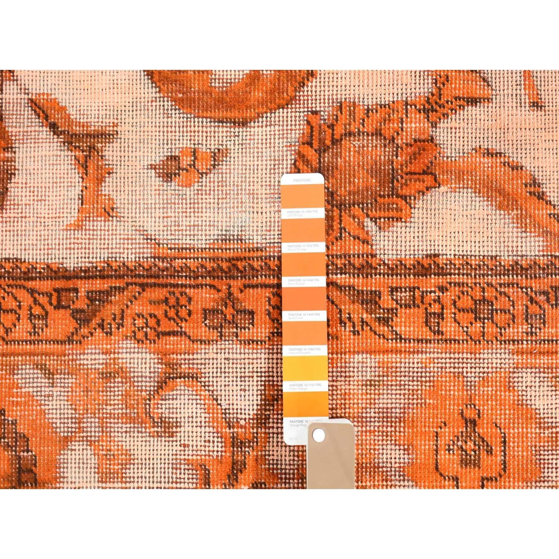Vivid Orange Overdyed Old Persian Tabriz Barjasta Design Wool Hand Knotted Rug For Sale 2