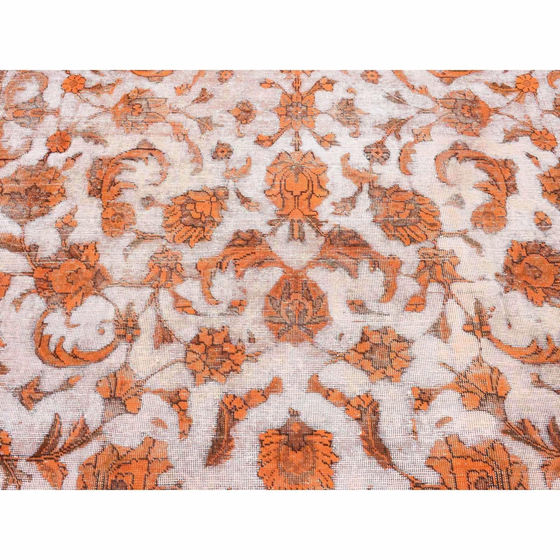 Vivid Orange Overdyed Old Persian Tabriz Barjasta Design Wool Hand Knotted Rug For Sale 3