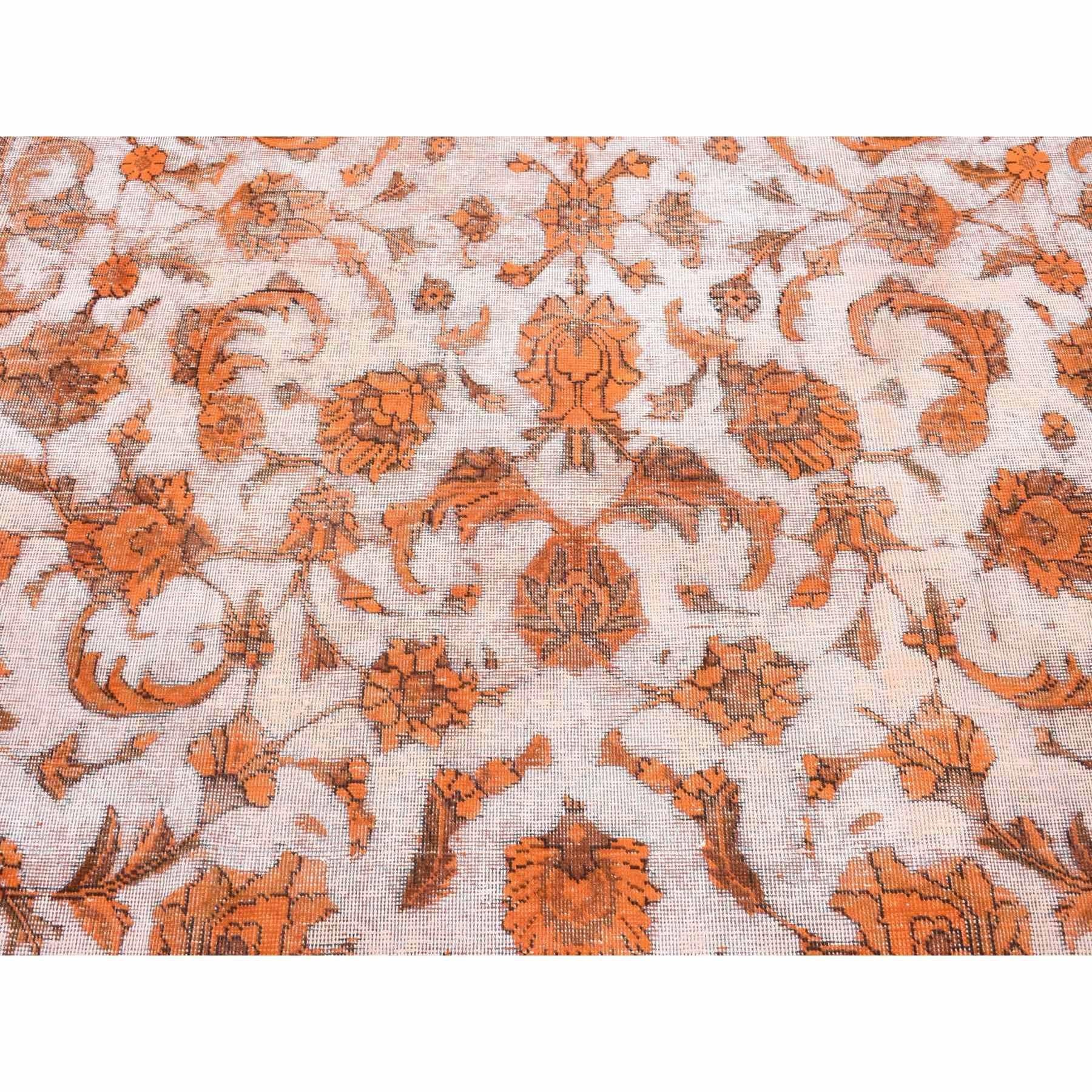 Vivid Orange Overdyed Old Persian Tabriz Barjasta Design Wool Hand Knotsted Rugs (tapis noué à la main) en vente 1